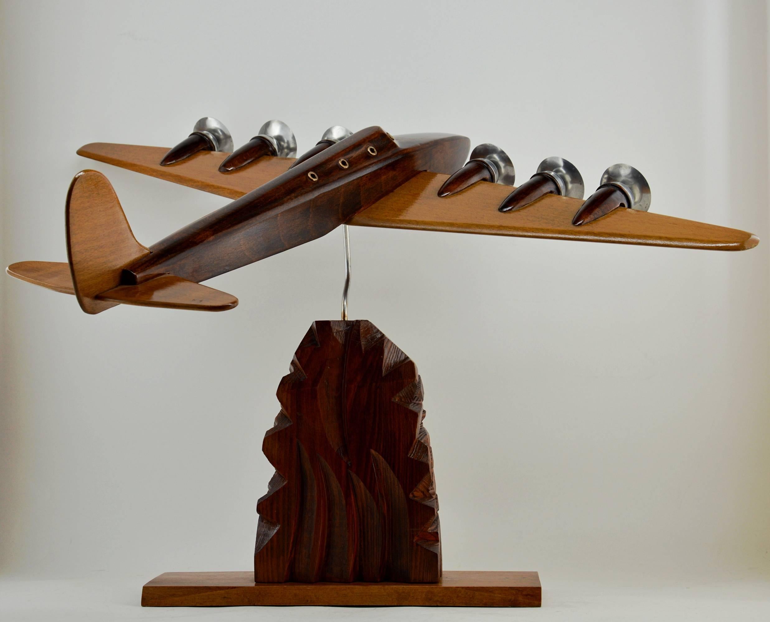 Wood Large French Art Deco Airplane by Art Bois, 1930s