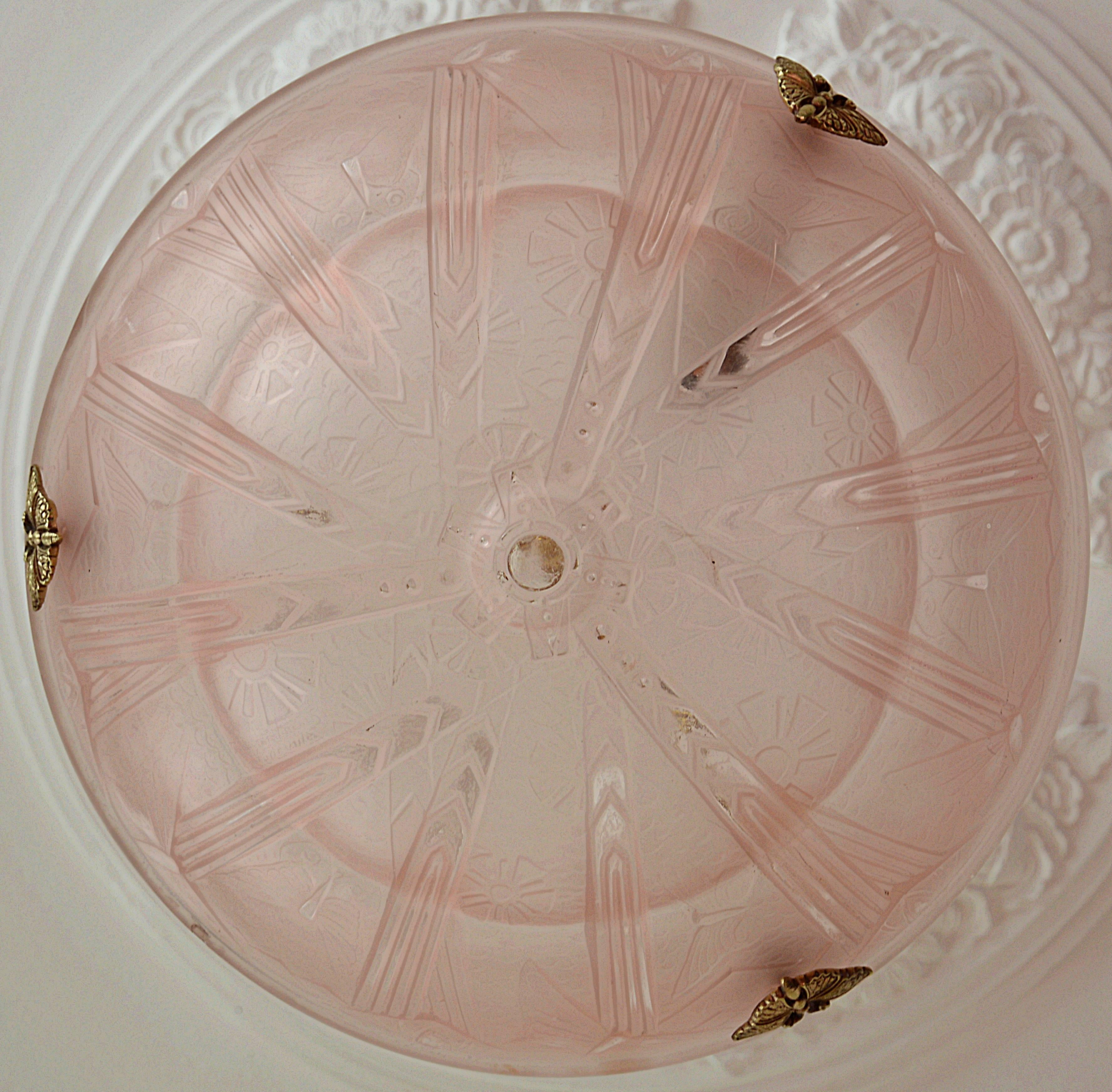 Early 20th Century Muller Freres French Art Deco Butterfly Pendant Chandelier, 1925