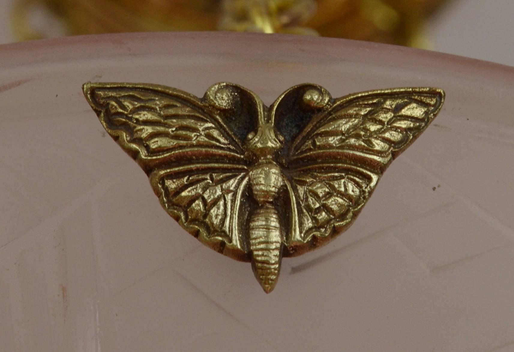Muller Freres French Art Deco Butterfly Pendant Chandelier, 1925 1