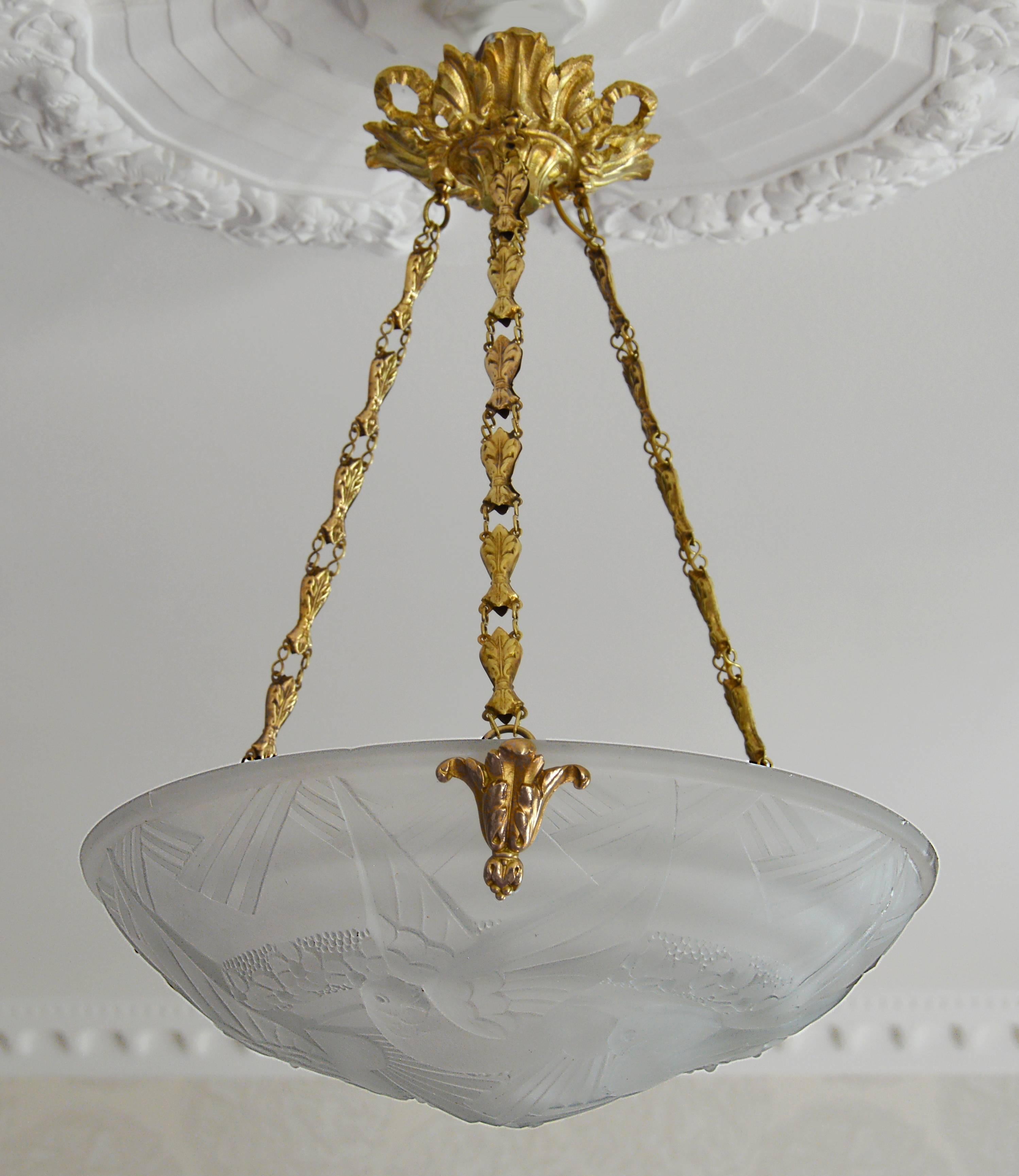 Muller Freres French Art Deco Pendant Chandelier, Late 1920s In Excellent Condition In Saint-Amans-des-Cots, FR