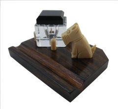 French Art Deco Macassar and Bakelite Fox Terrier Inkwell, 1930