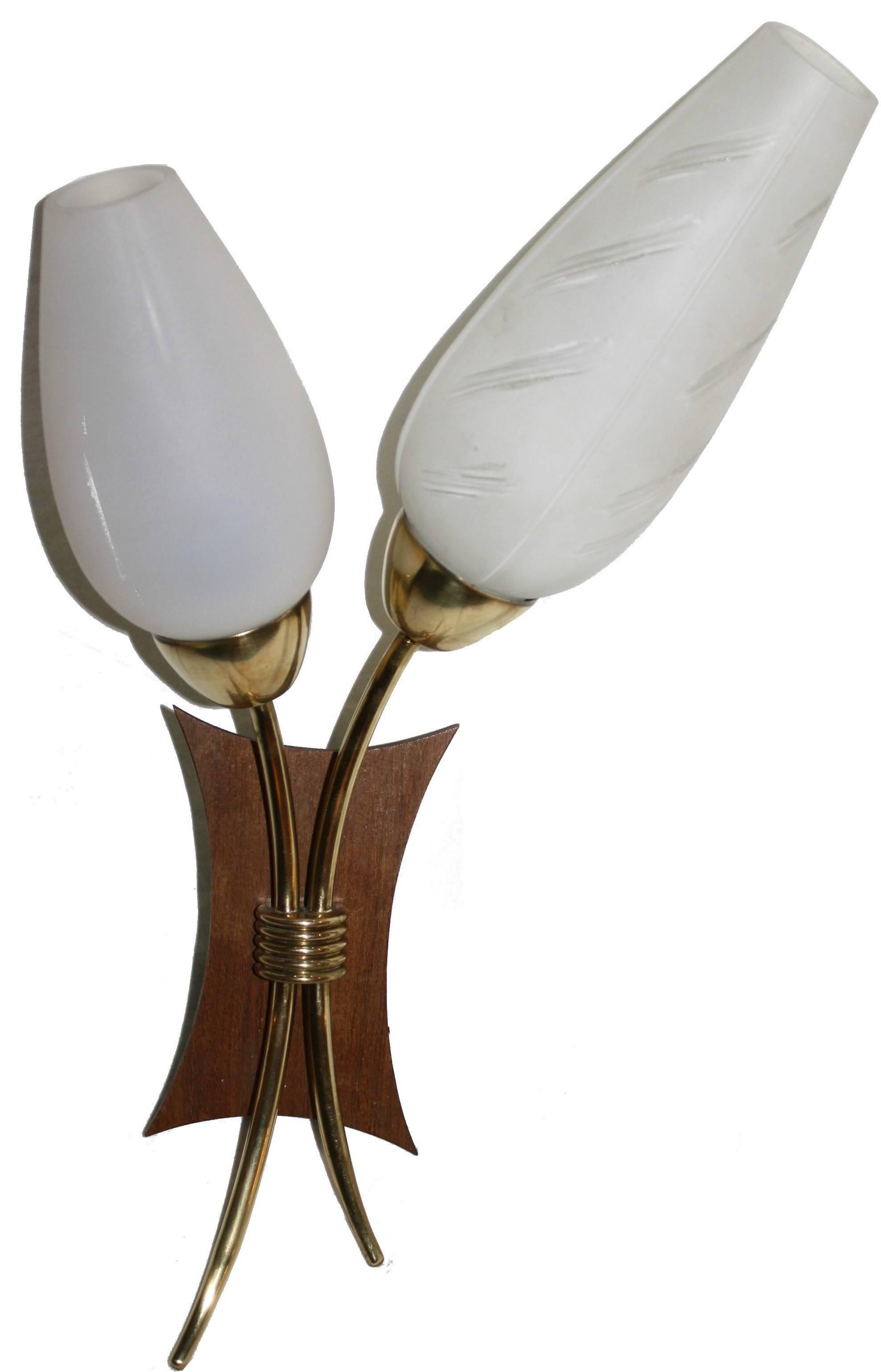 Mid-Century Modern Pair of Brass Wall Sconces, 1950s