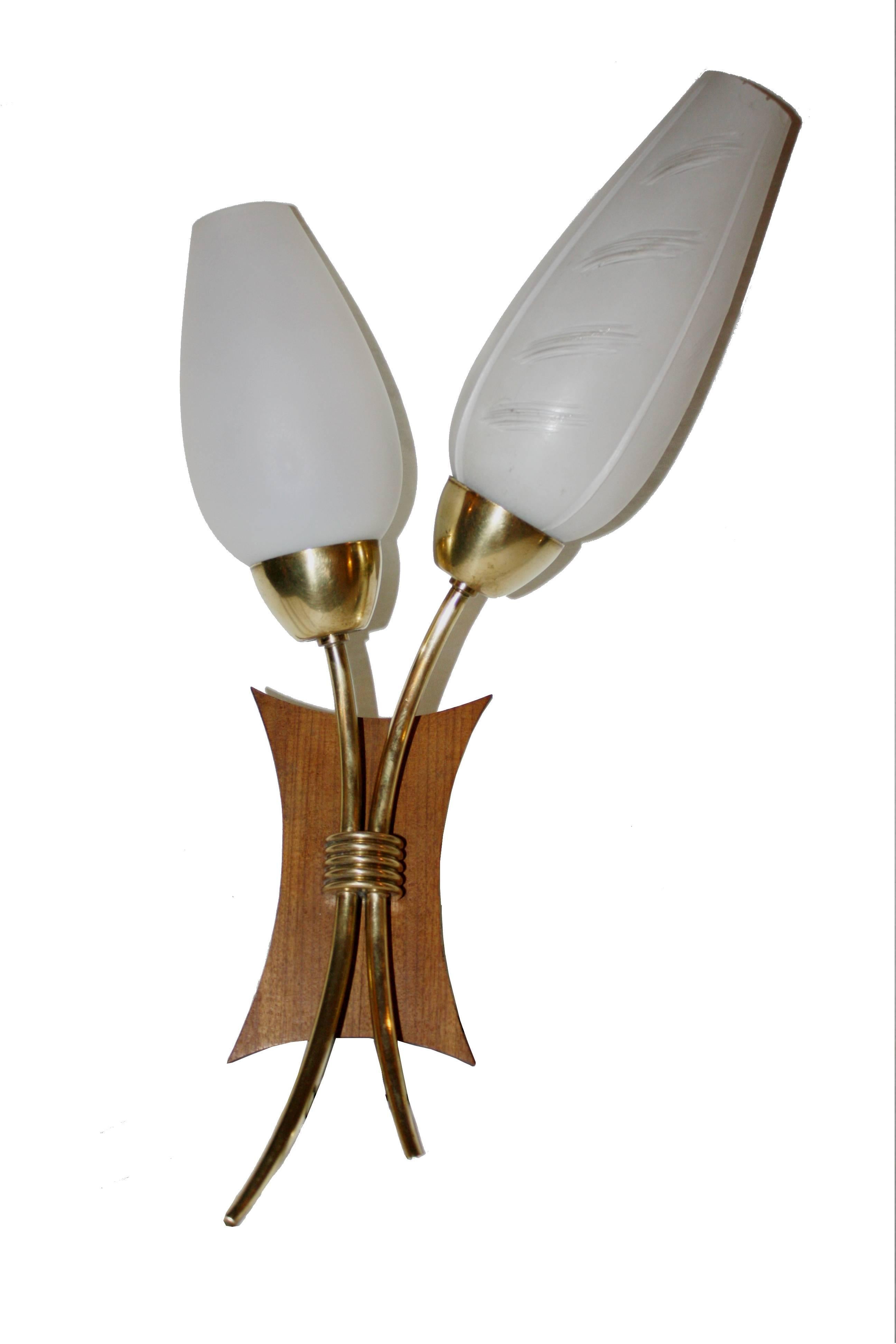 Pair of Brass Wall Sconces, 1950s In Excellent Condition In Sint Joris Weert, BE