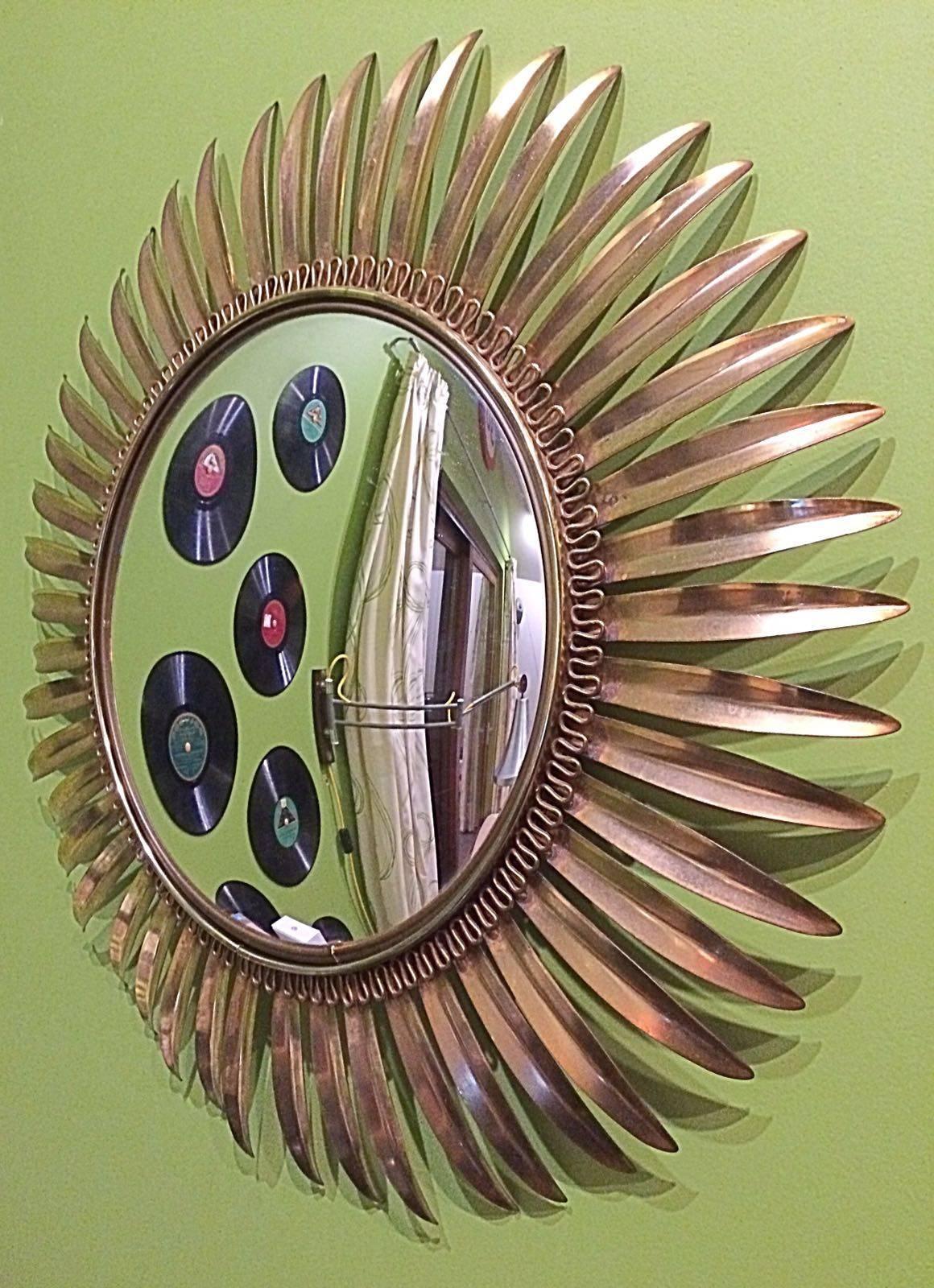 French Vintage Brass Sunburst Mirror, 1960s