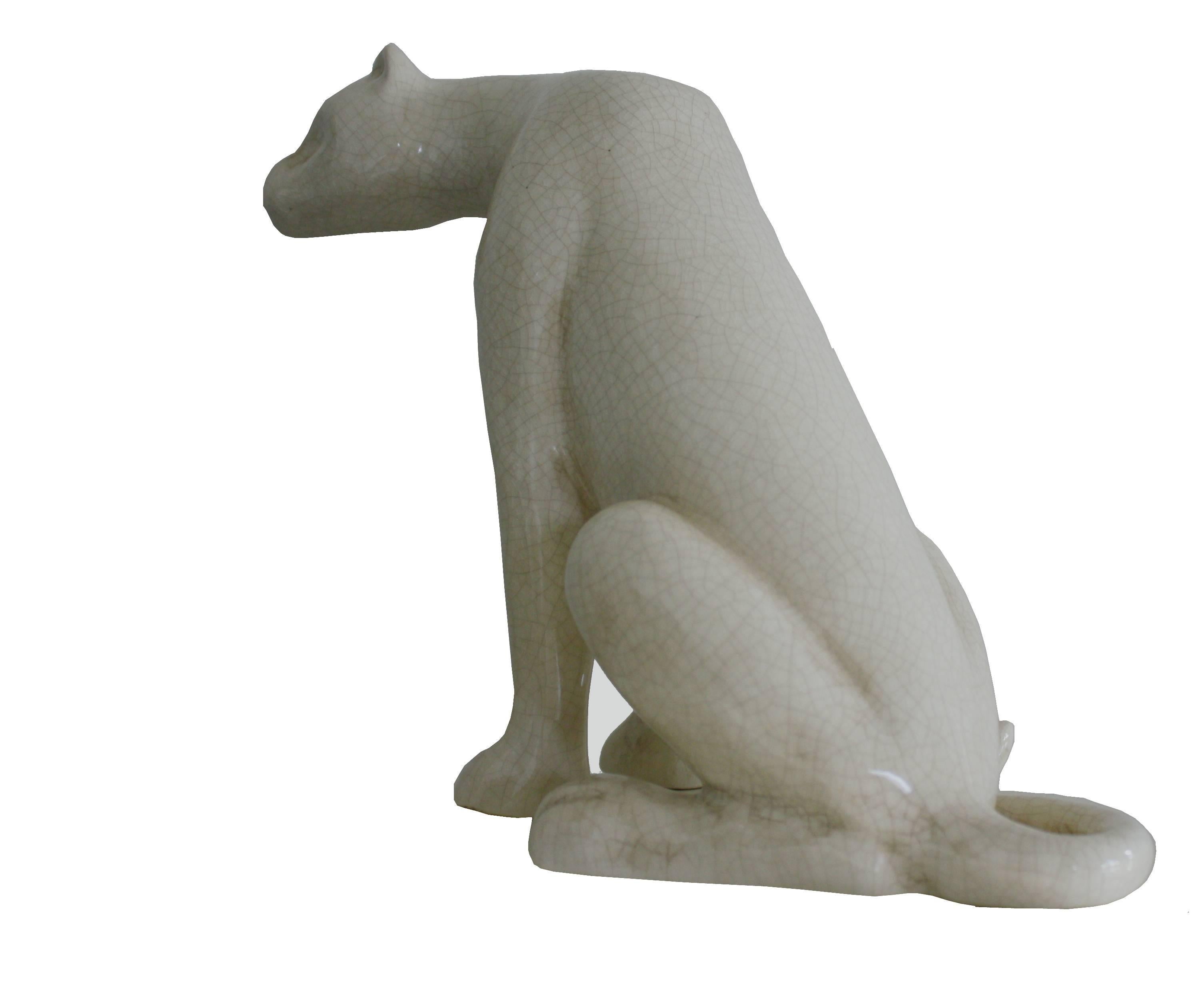 French Ceramic Panther Figure Art Deco Style For Sale