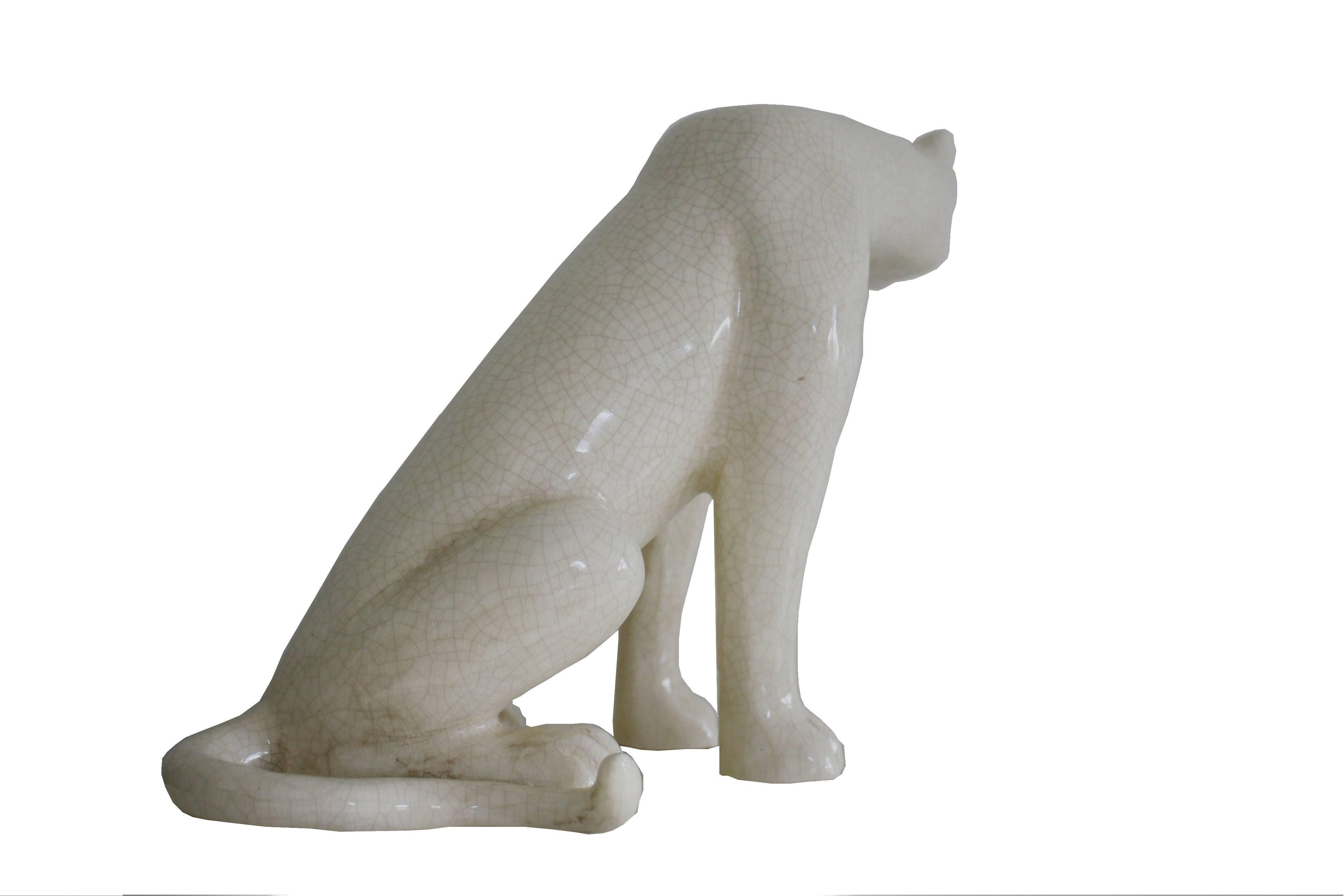 Late 20th Century Ceramic Panther Figure Art Deco Style For Sale