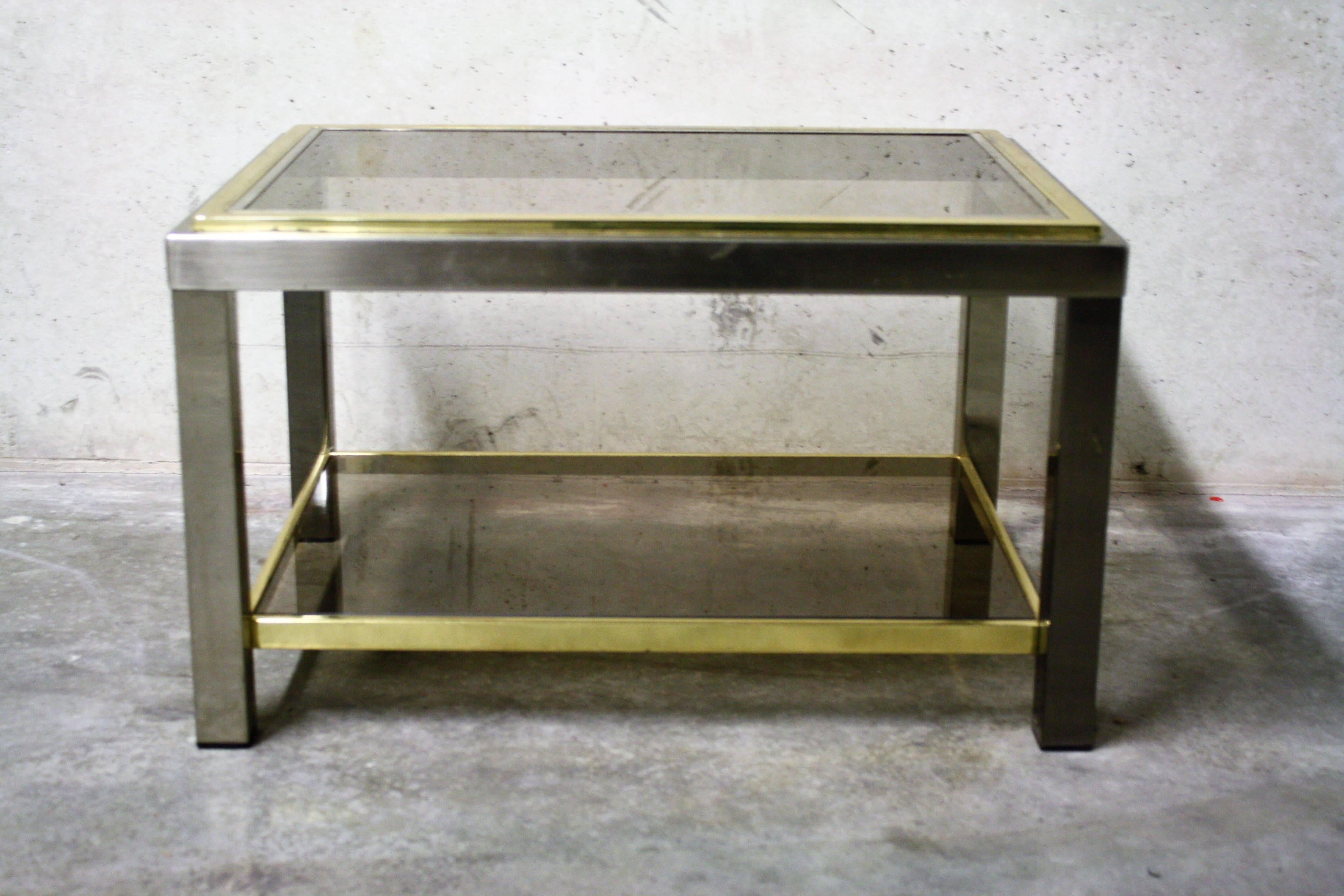 Mid-Century Modern Simple Two-Tier Brass and Chrome Side Table, 1970s