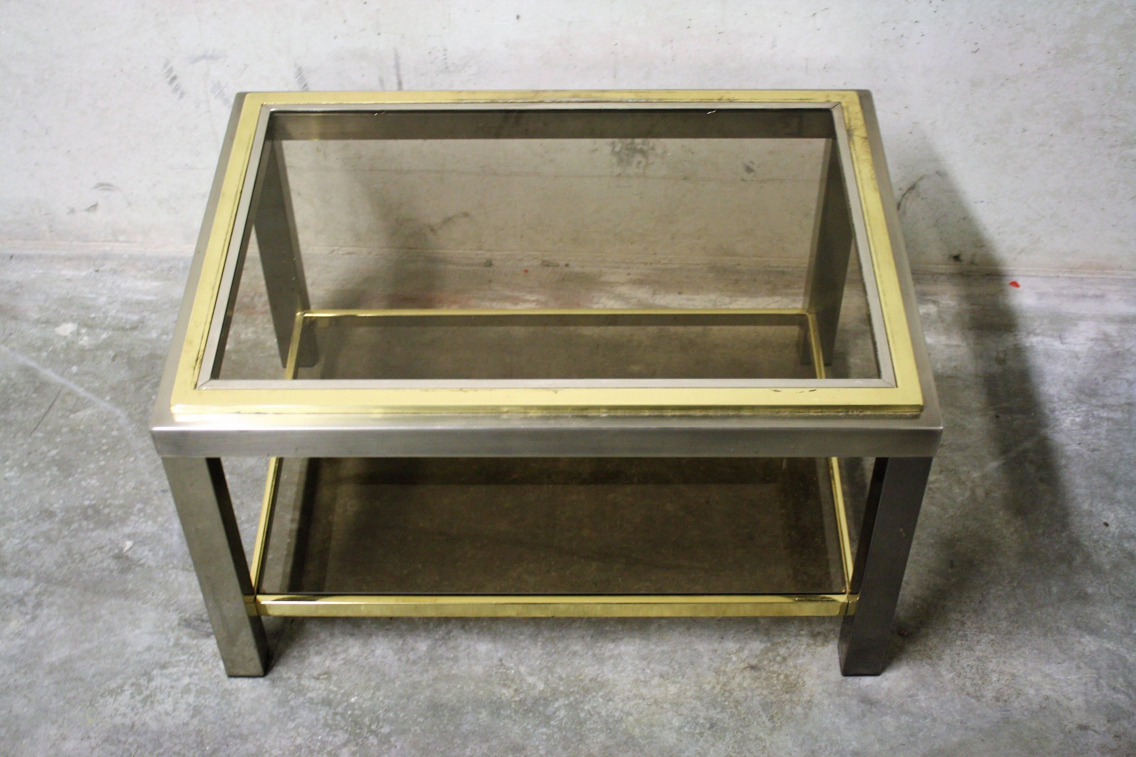 Simple Two-Tier Brass and Chrome Side Table, 1970s In Good Condition In Sint Joris Weert, BE