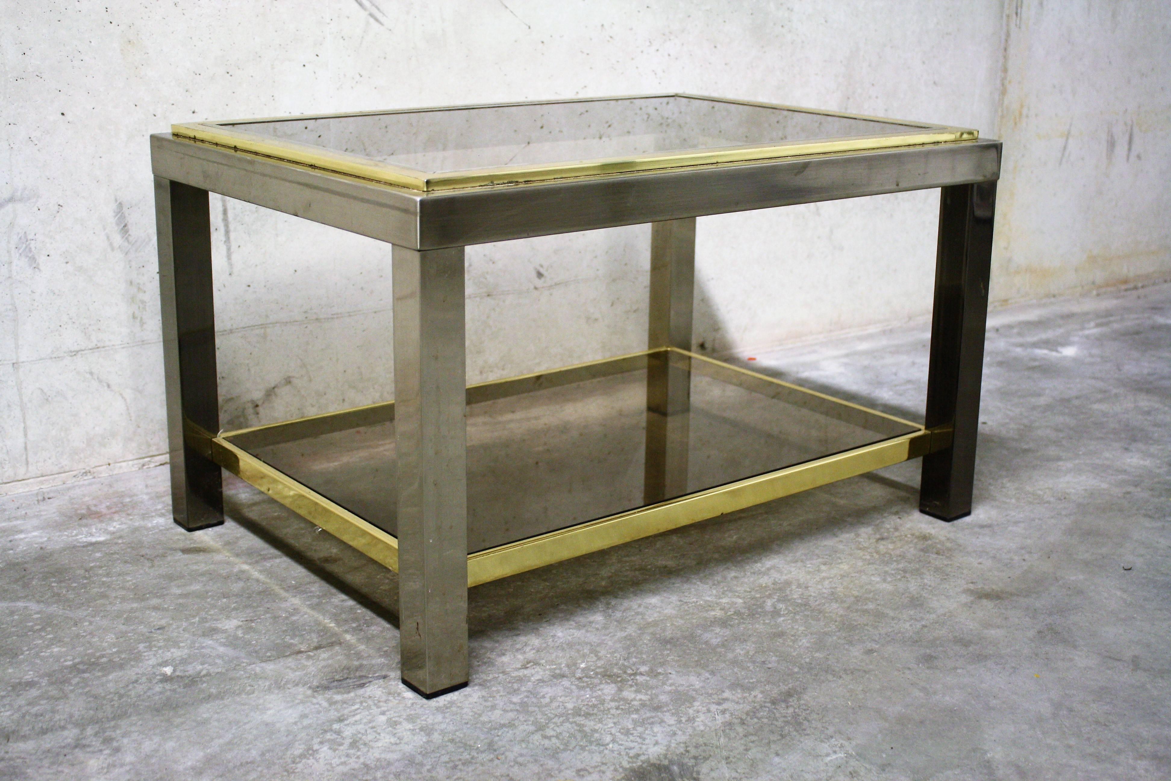 Late 20th Century Simple Two-Tier Brass and Chrome Side Table, 1970s