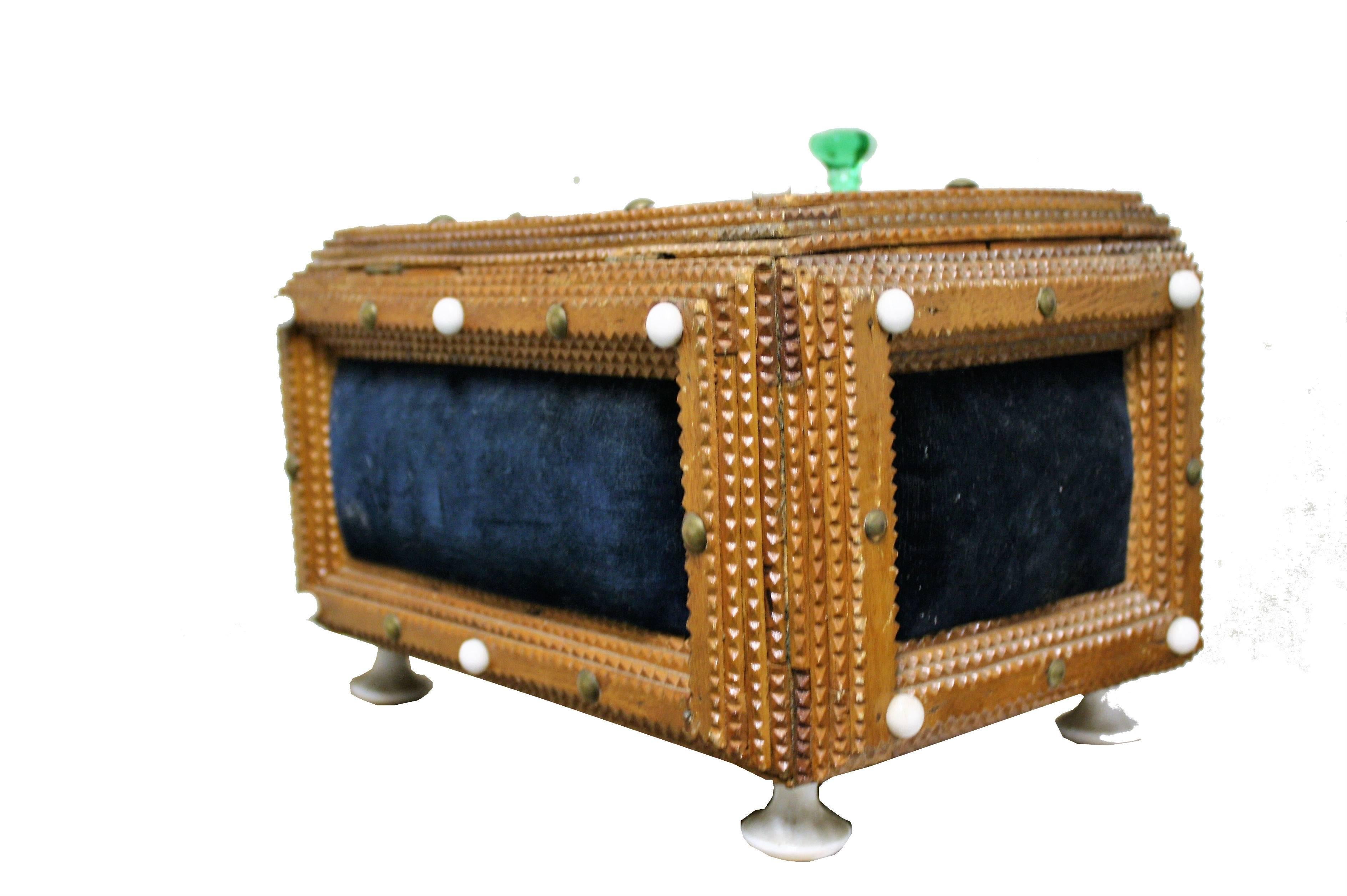 Folk Art Antique Tramp Art Box, 1920s For Sale