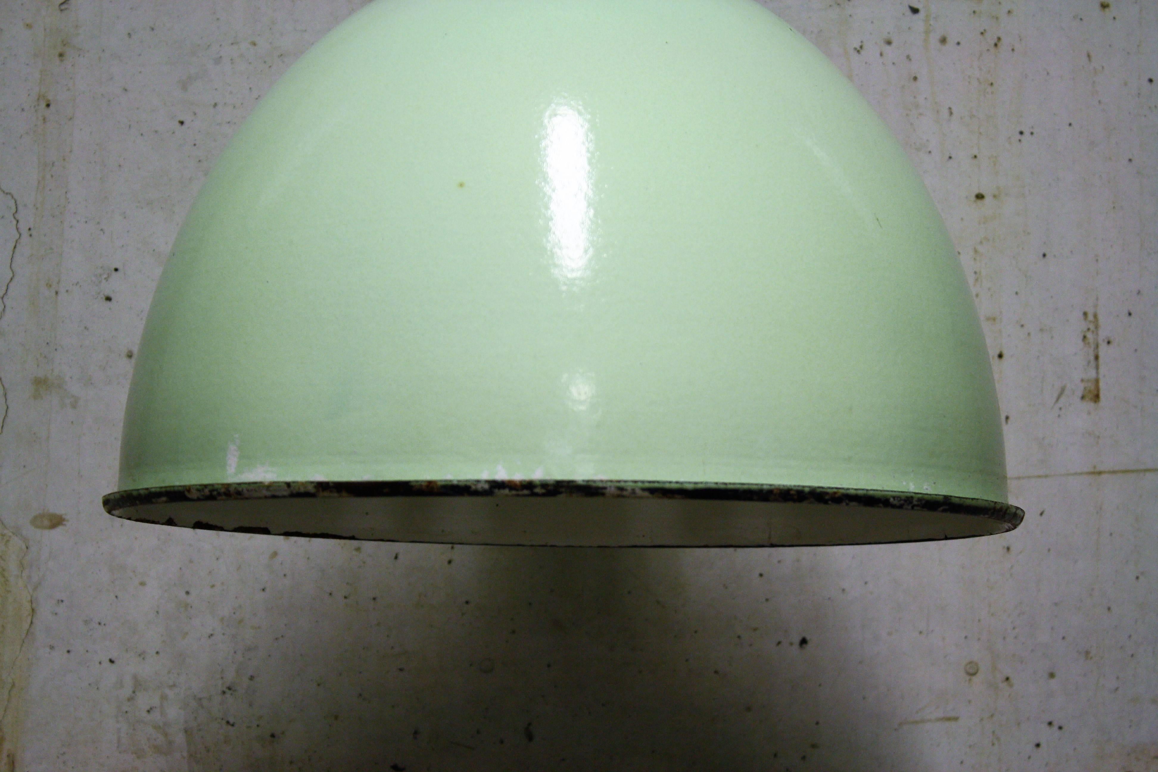 Metal Green Industrial Pendant Lights, 1950s For Sale