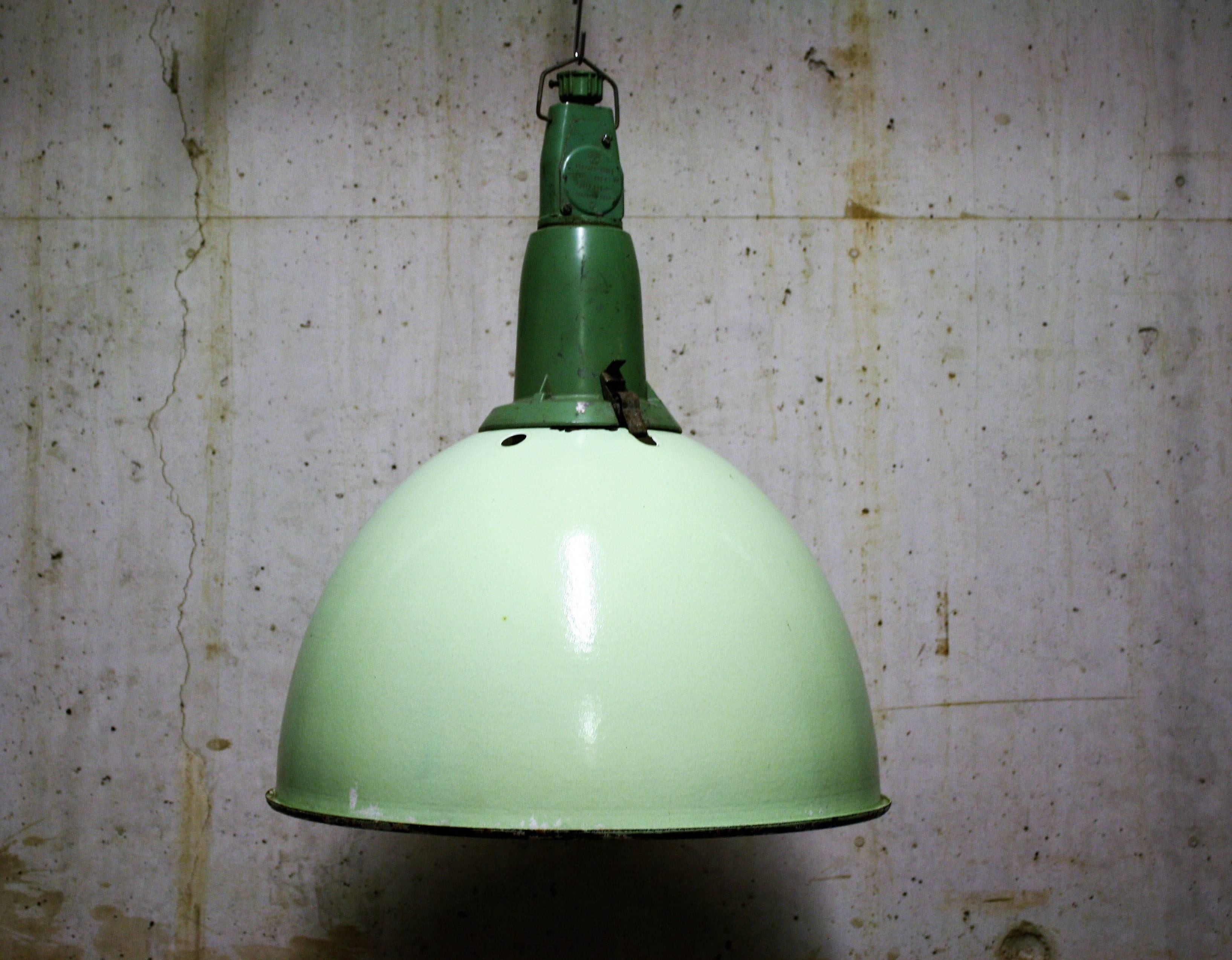 Latvian Green Industrial Pendant Lights, 1950s For Sale