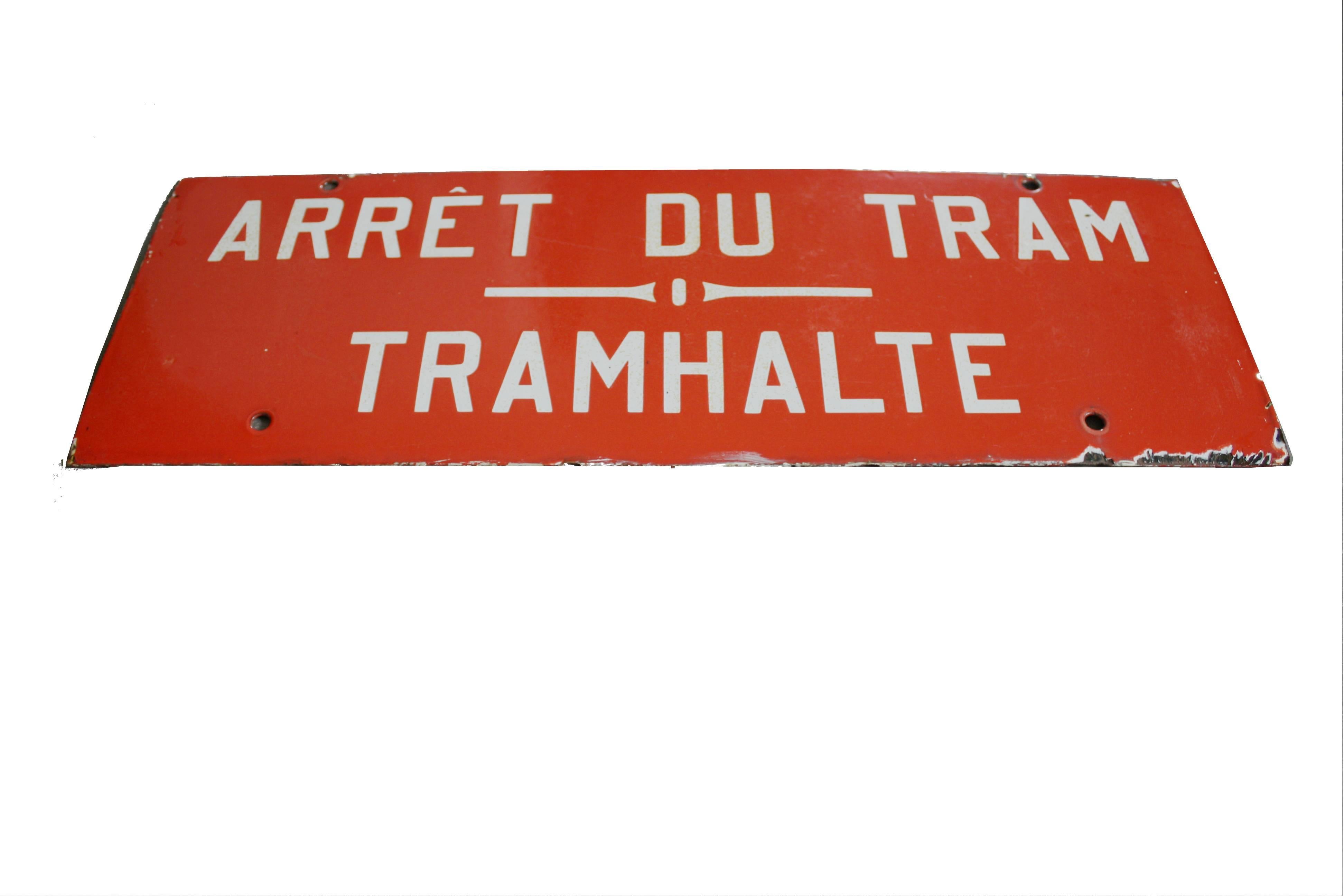 Industrial Enamel Tram Stop Sign, 1950s