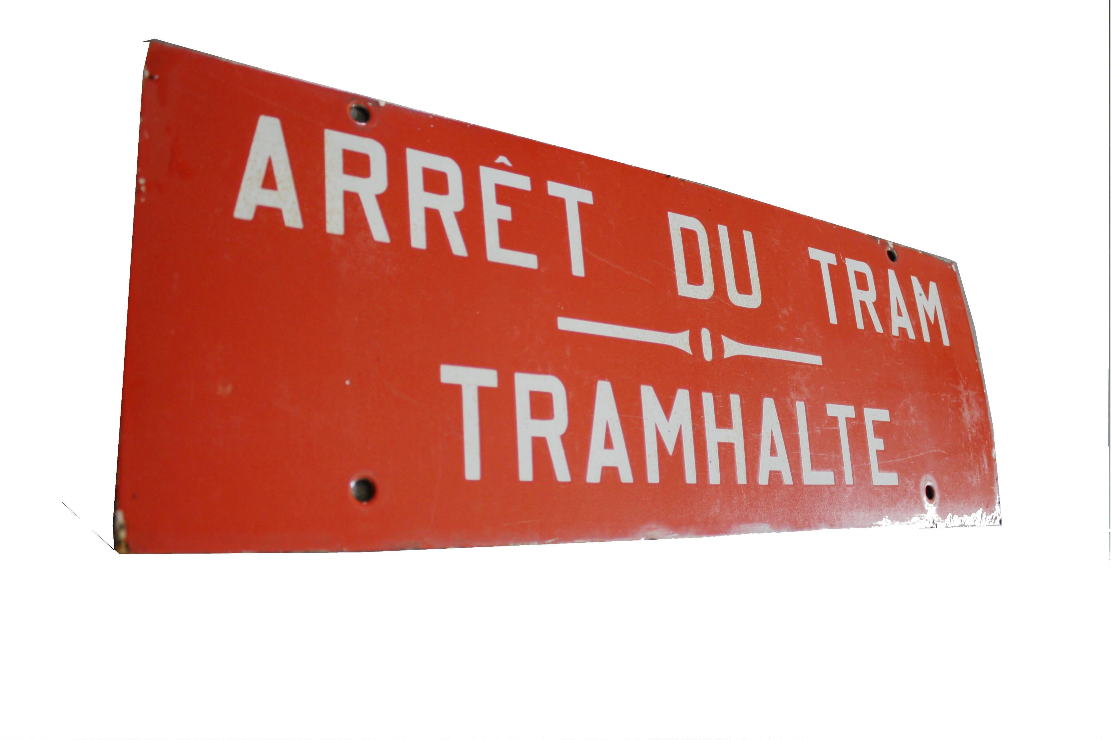 Belgian Enamel Tram Stop Sign, 1950s
