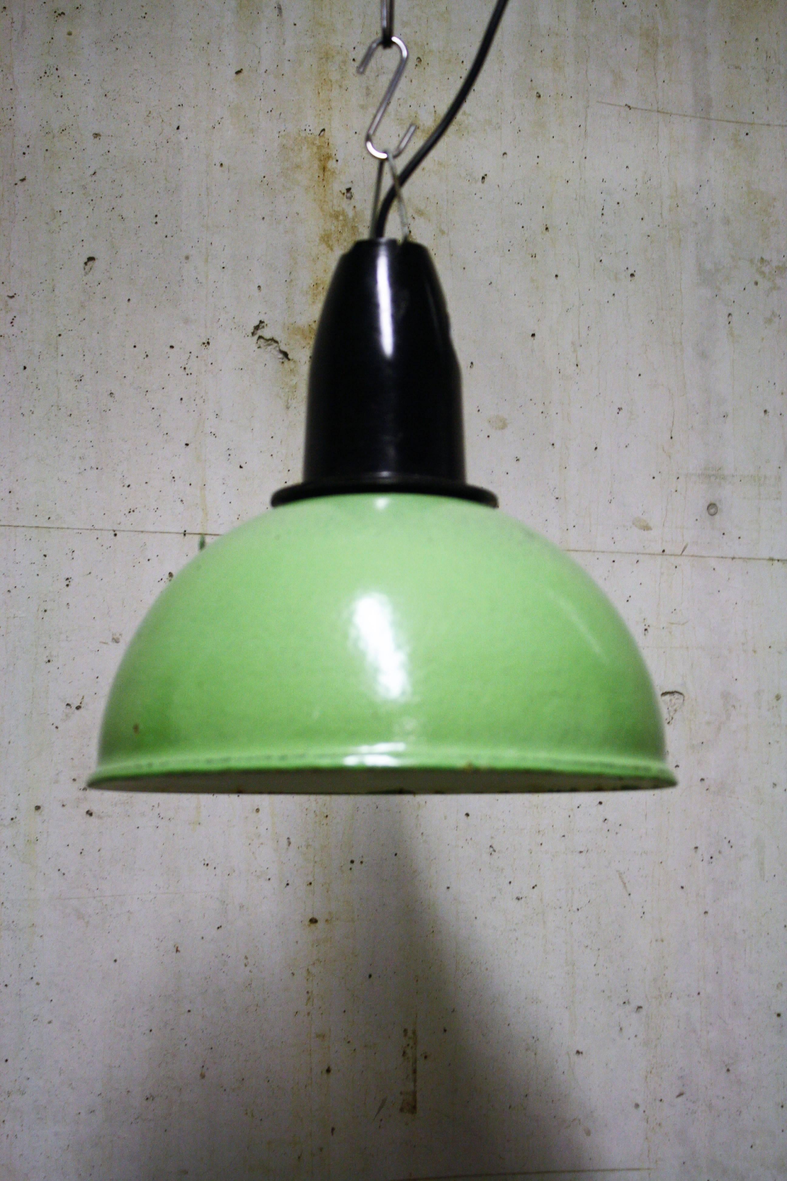Industrial Green Enamel Factory Lamps, 1970s For Sale