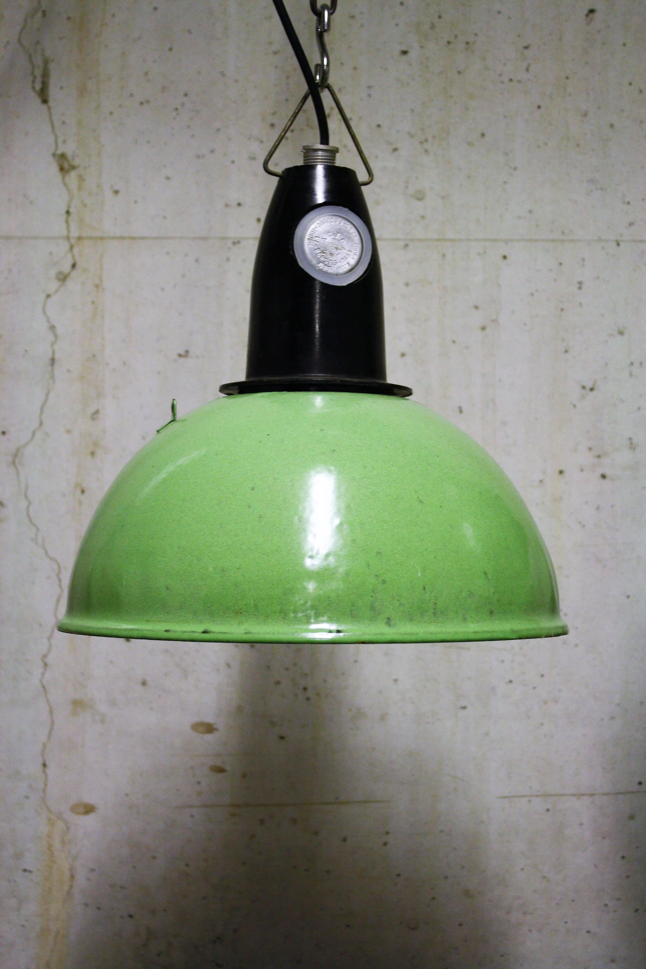 Latvian Green Enamel Factory Lamps, 1970s For Sale