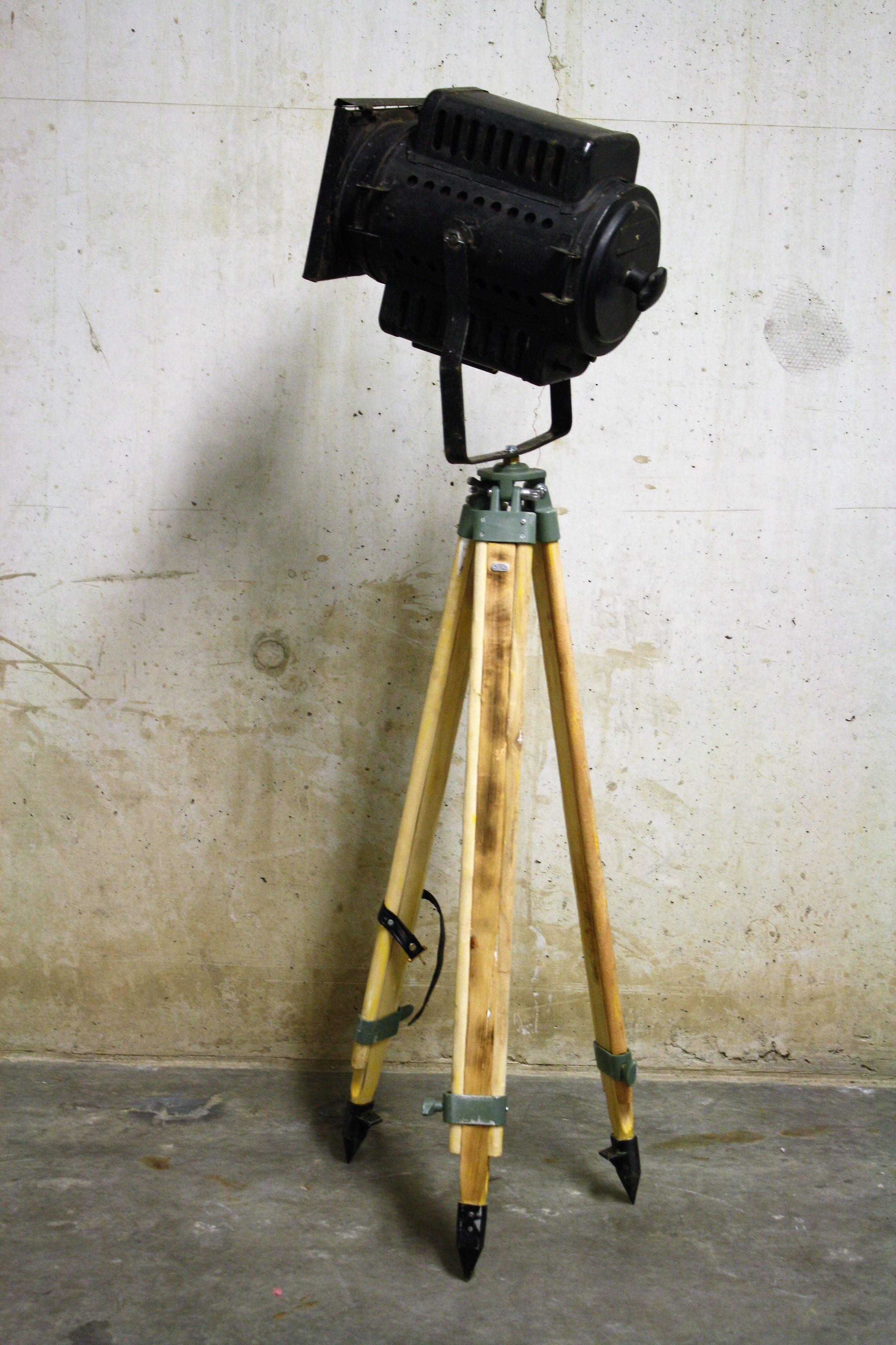 Industrial Vintage Russian Theater Spot on a Wooden Tripod, 1950s