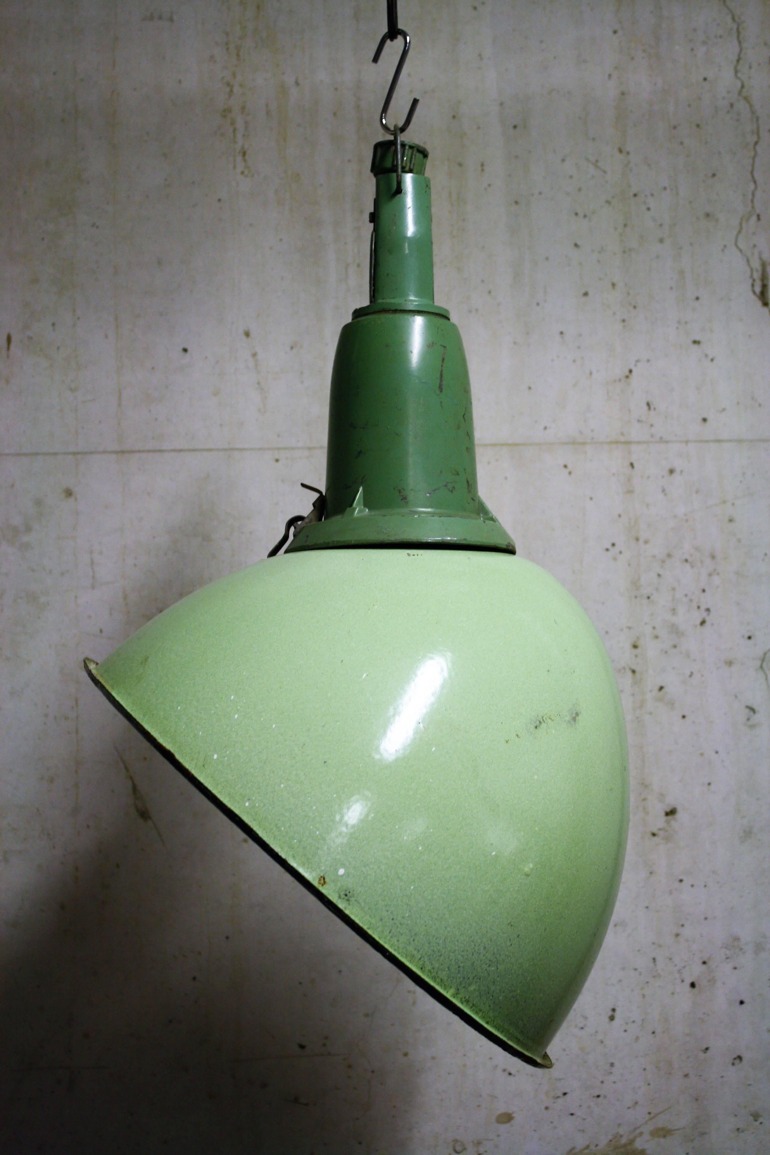 Latvian Green Enamel Parabolic Pendant Lights, 1950s