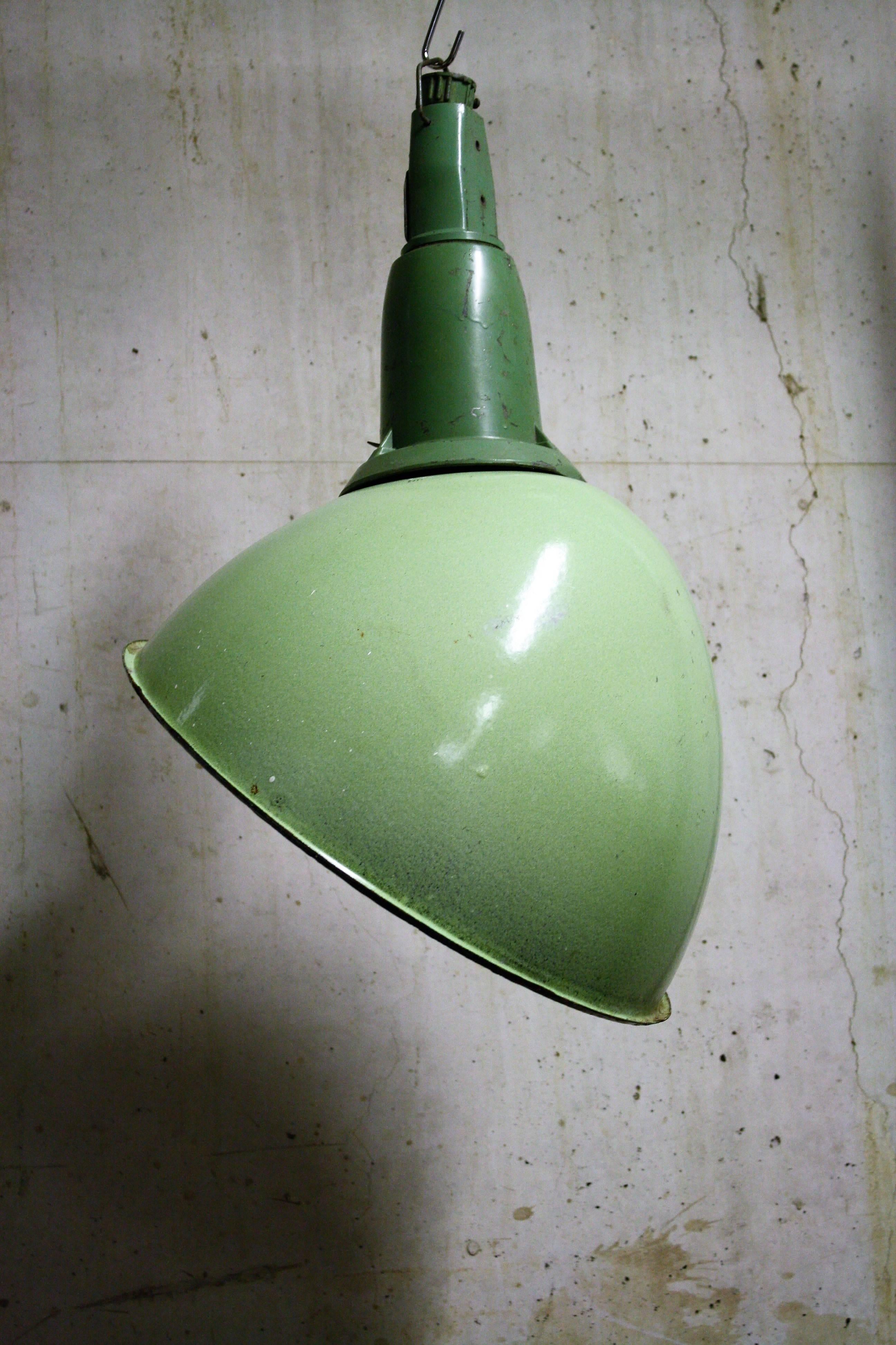 Metal Green Enamel Parabolic Pendant Lights, 1950s