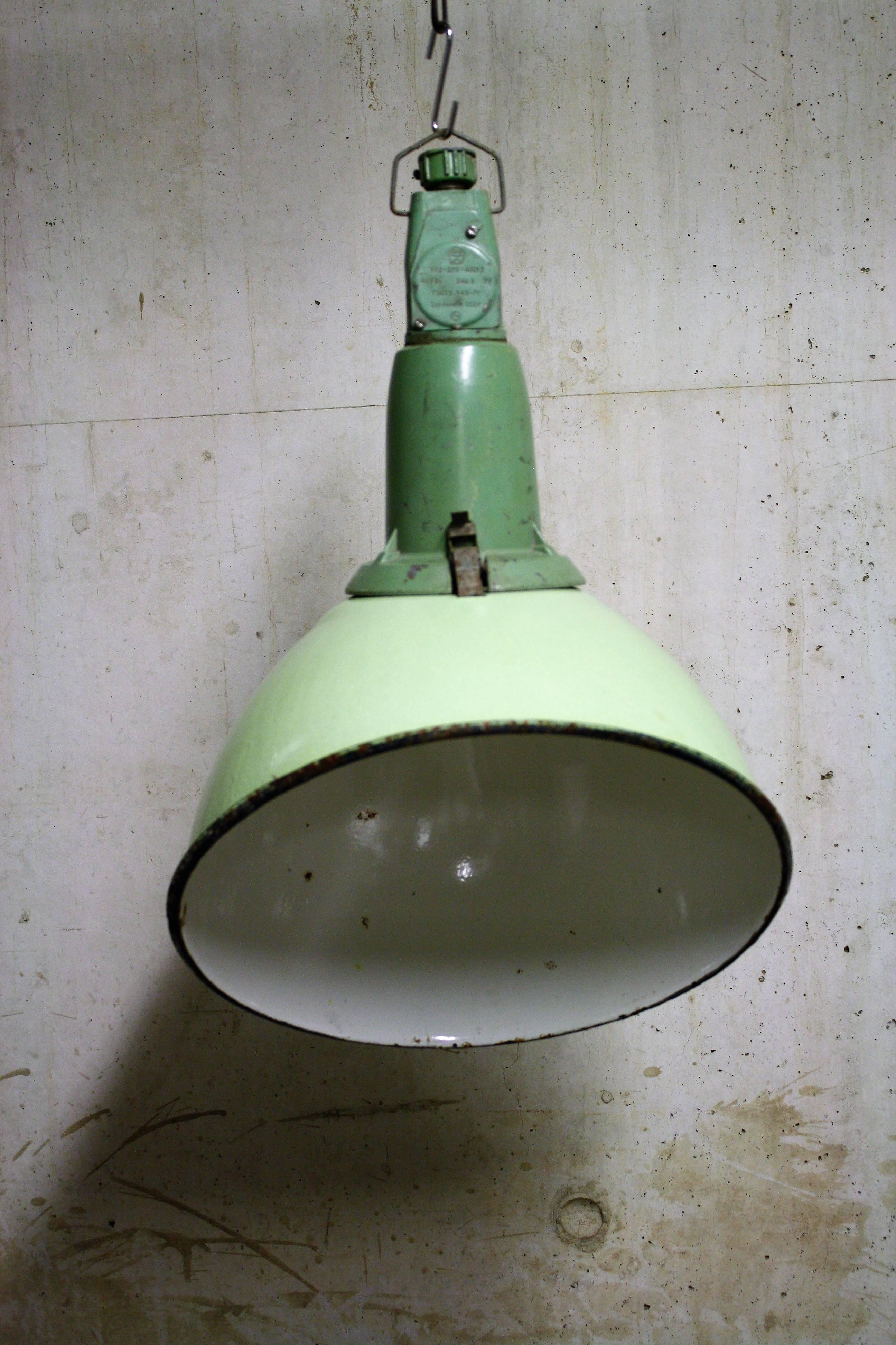 Green Enamel Parabolic Pendant Lights, 1950s 1