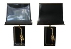 Pair of Brass Crane Bird Lamps, 1970s