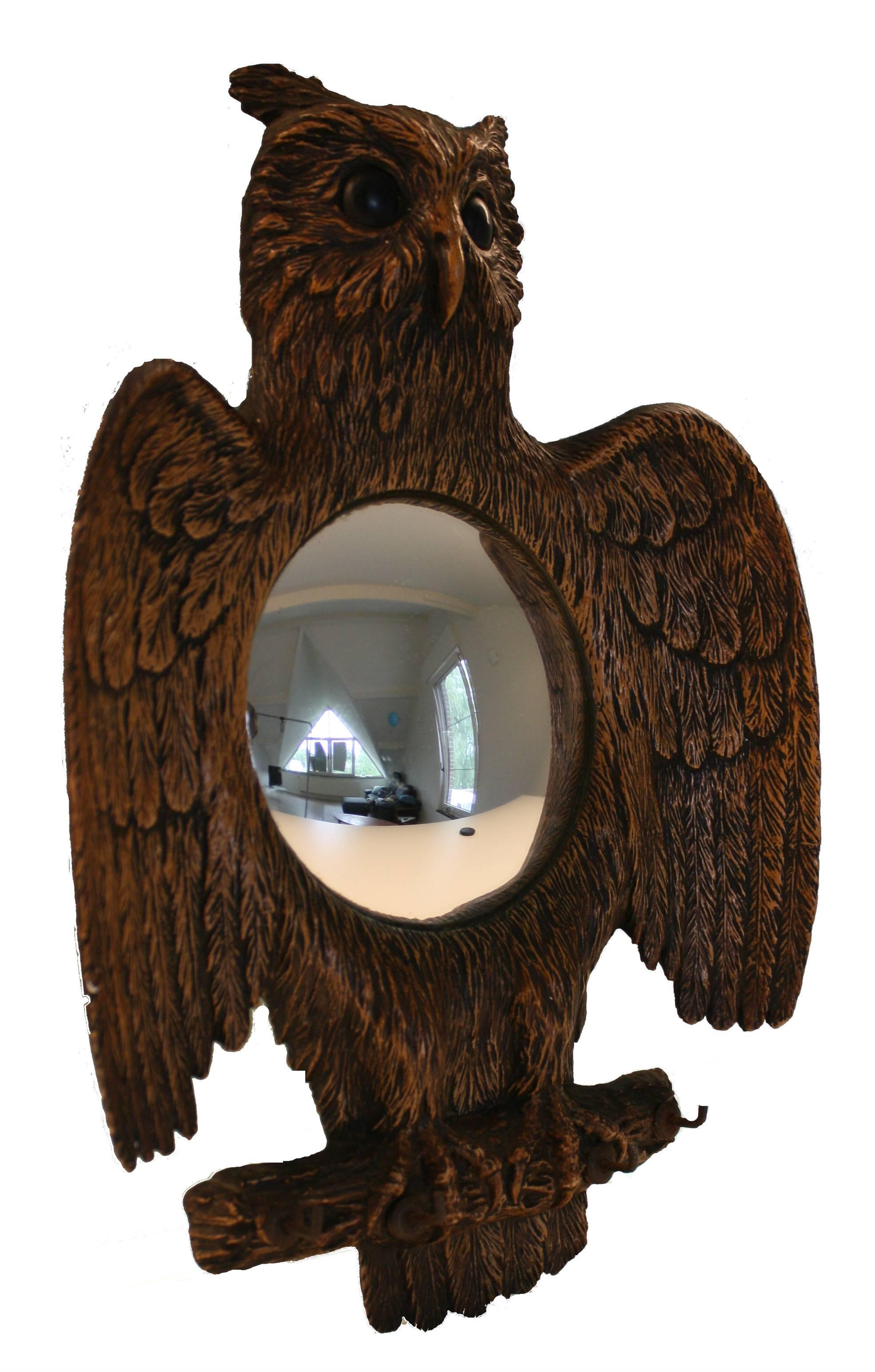 French Gilded Owl Mirror with Convex Glass Made in France, 1960s For Sale