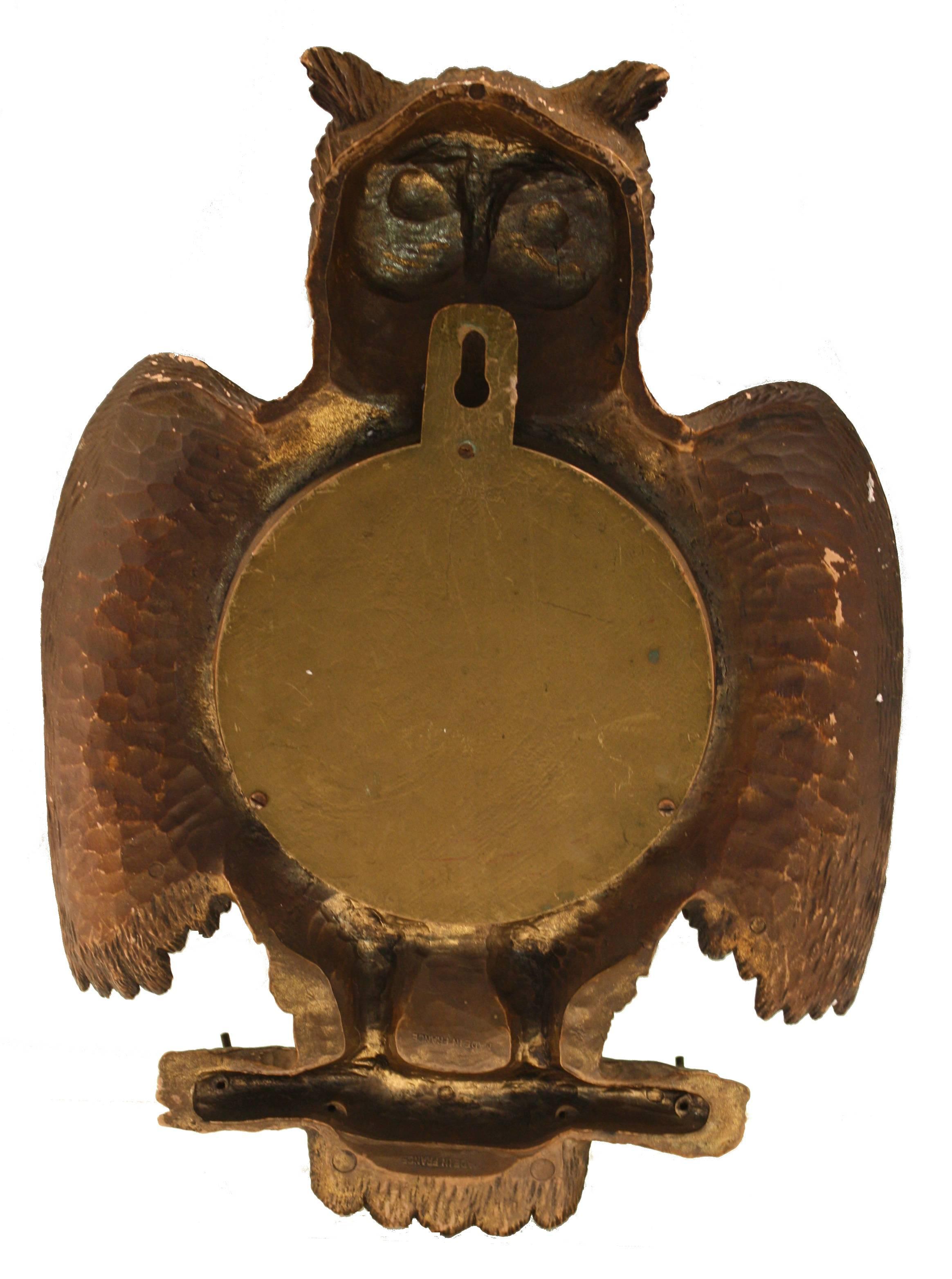 Gilt Gilded Owl Mirror with Convex Glass Made in France, 1960s For Sale