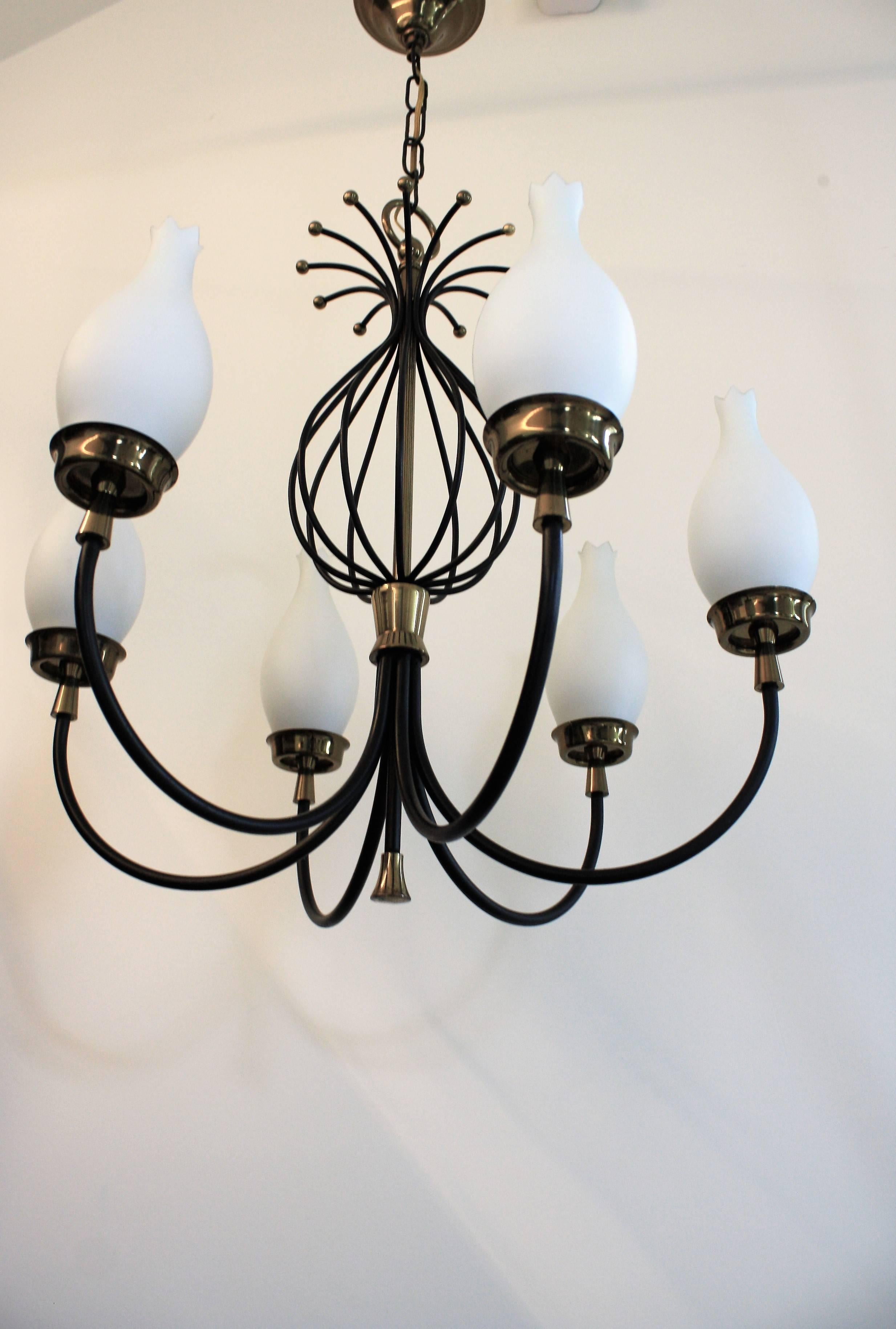 Mid-Century Modern Mid-Century Italian Stilnovo Chandelier, 1950s For Sale