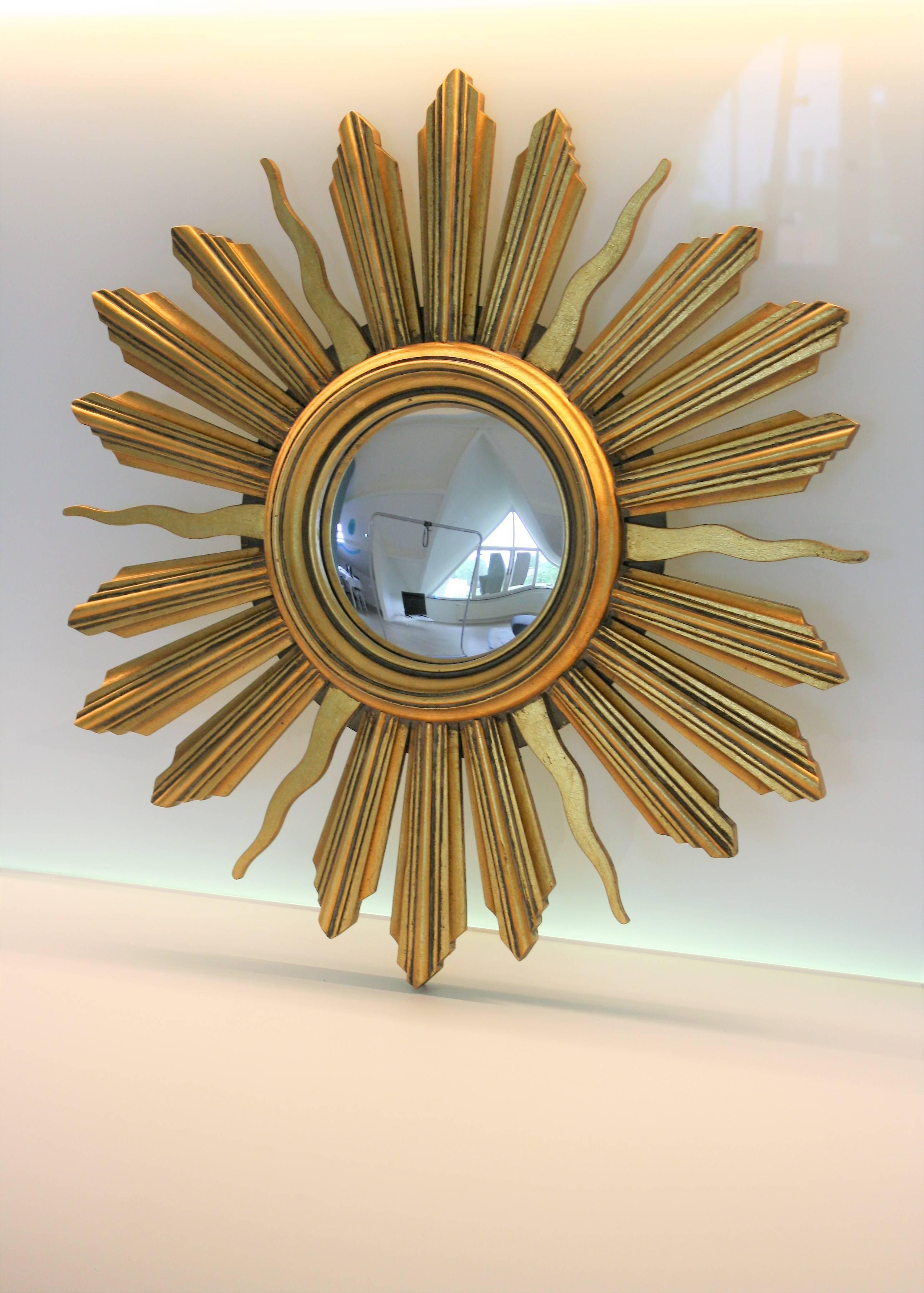 Vintage Giltwood Sunburst Mirror, 1960s In Good Condition In Sint Joris Weert, BE