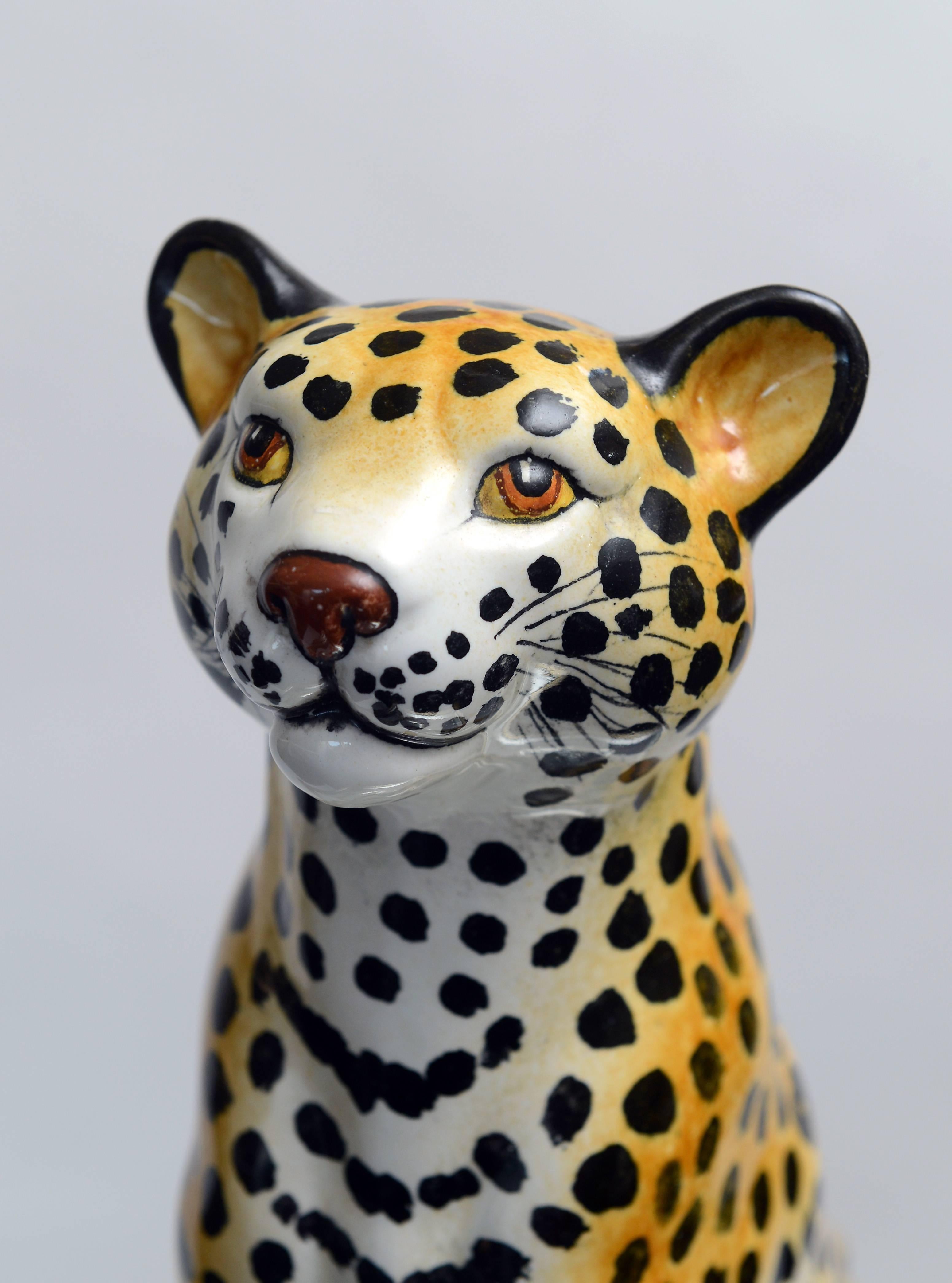 Mid-Century Modern Italian Midcentury Ceramic Leopard Sculpture For Sale