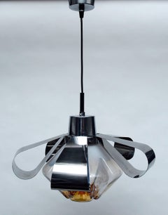 Chrome Space Age Pendant with Murano Glass, Mazzega - Italy, 1970s