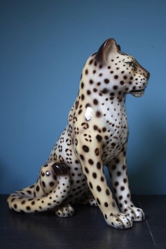 Ceramic Hand-Painted Leopard by Favaro Cecchetto, 1960s, Italy
