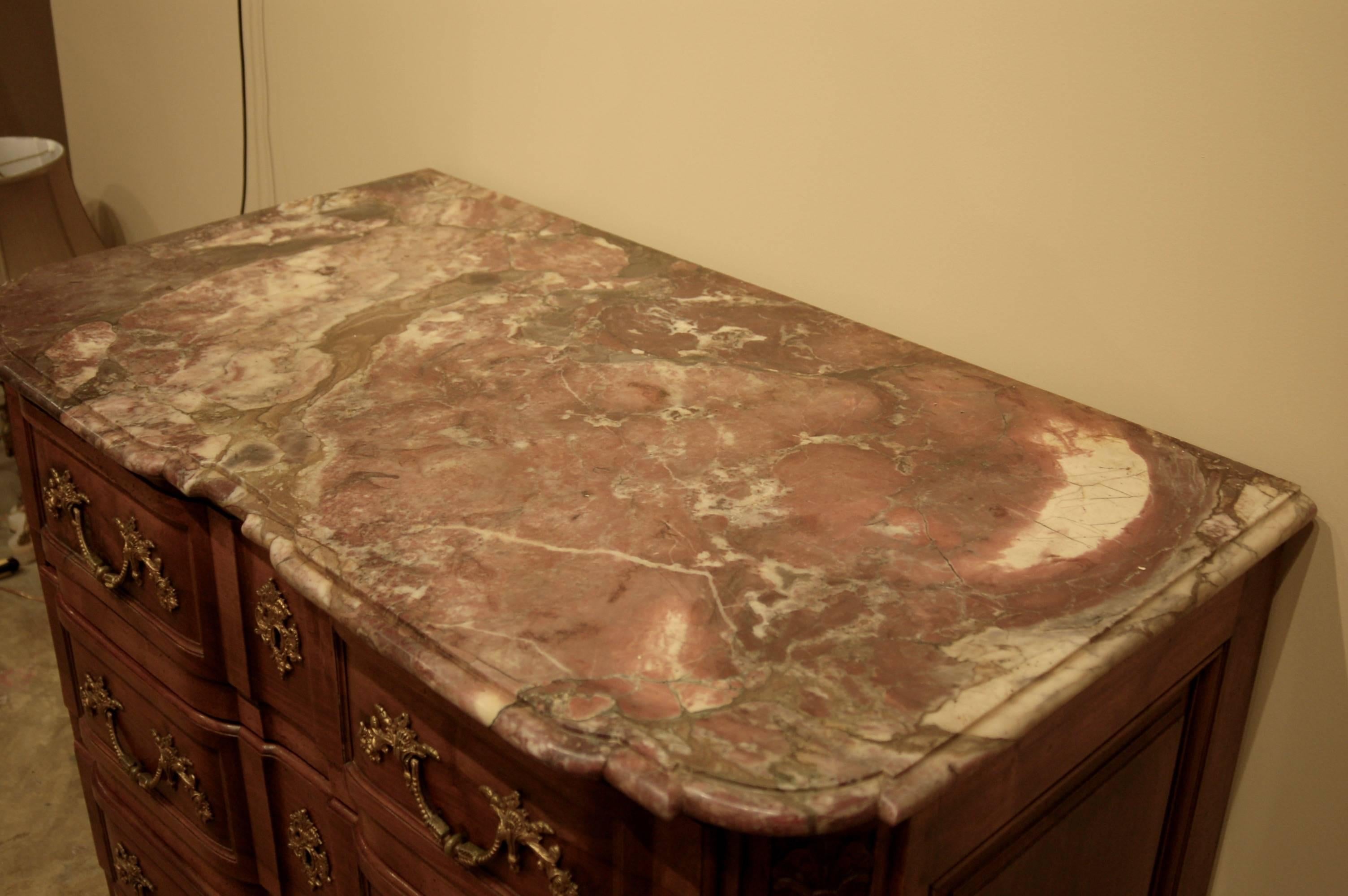 Marble Carved Walnut Italian Commode