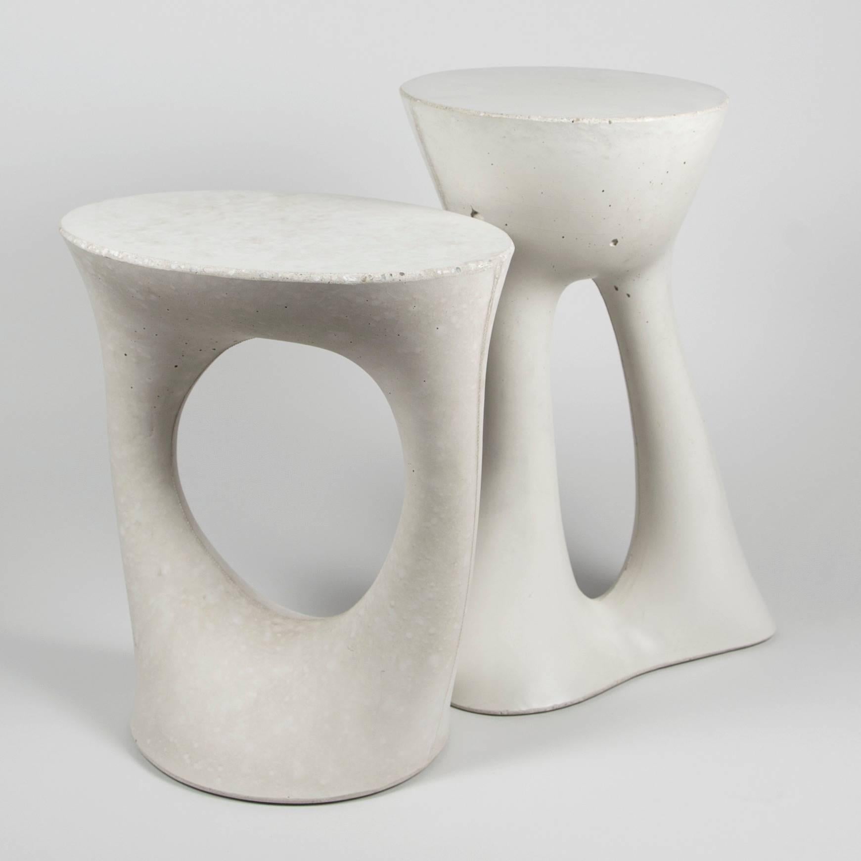 Industrial, organic and sculptural, the Kreten side tables are concrete furniture like you haven’t seen before. Original pieces are created in Souda's Brooklyn studio by casting concrete into a spandex mold. The unique material combination delivers