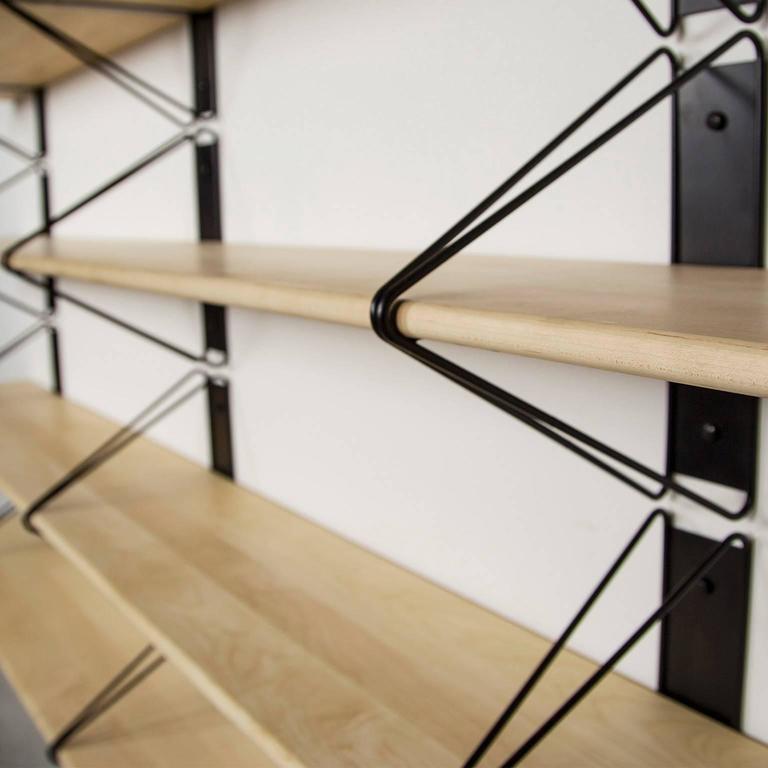 Customizable Strut Shelving System from Souda, Blue and Maple, Made to