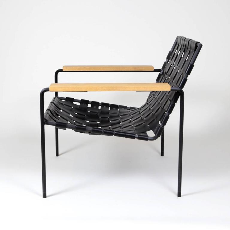 Rod and Weave Chair by Eric Trine, Black Leather and Steel Armchair at
