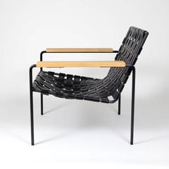 Rod and Weave Chair by Eric Trine, Black Leather and Steel Armchair