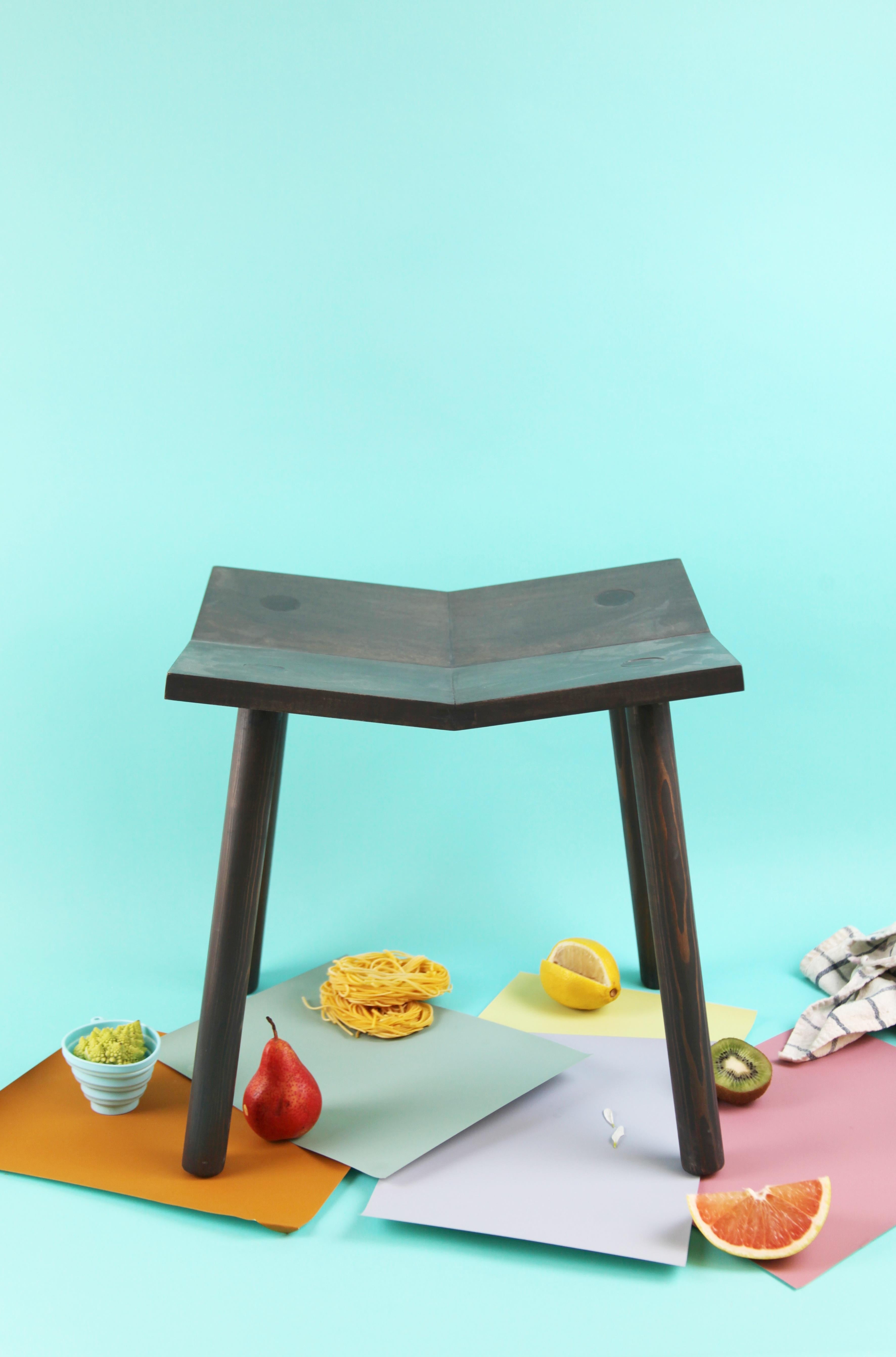 Mitre Stool, from Souda, Black, Wood, Floor Model In Good Condition For Sale In Brooklyn, NY