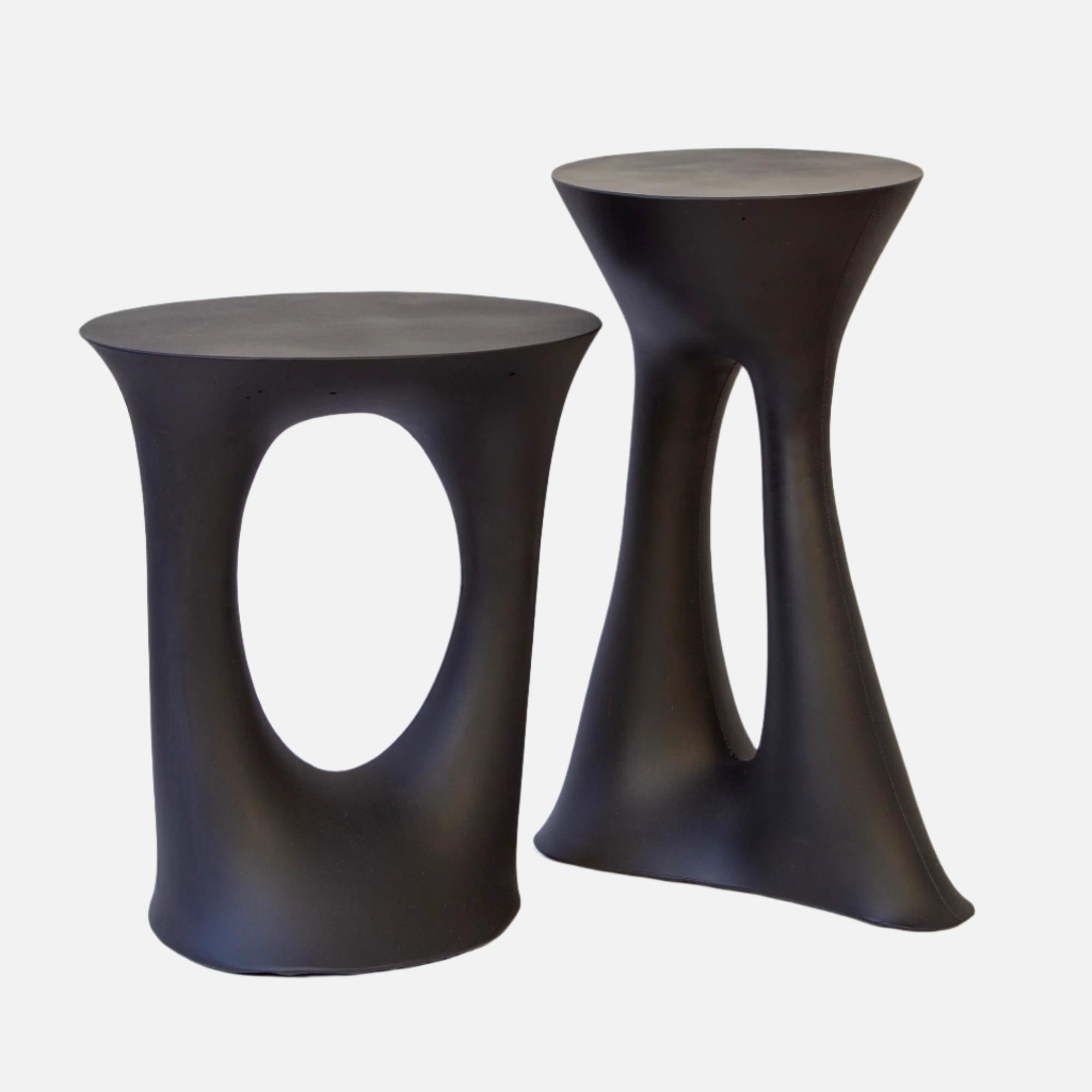 Pair of Black Kreten Side Tables from Souda, Tall, Concrete, Made to Order For Sale 1