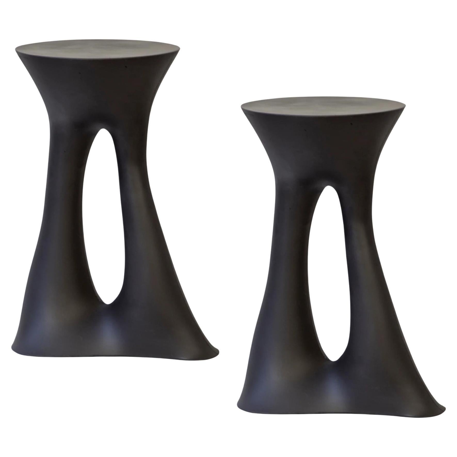 Pair of Black Kreten Side Tables from Souda, Tall, Concrete, Made to Order For Sale