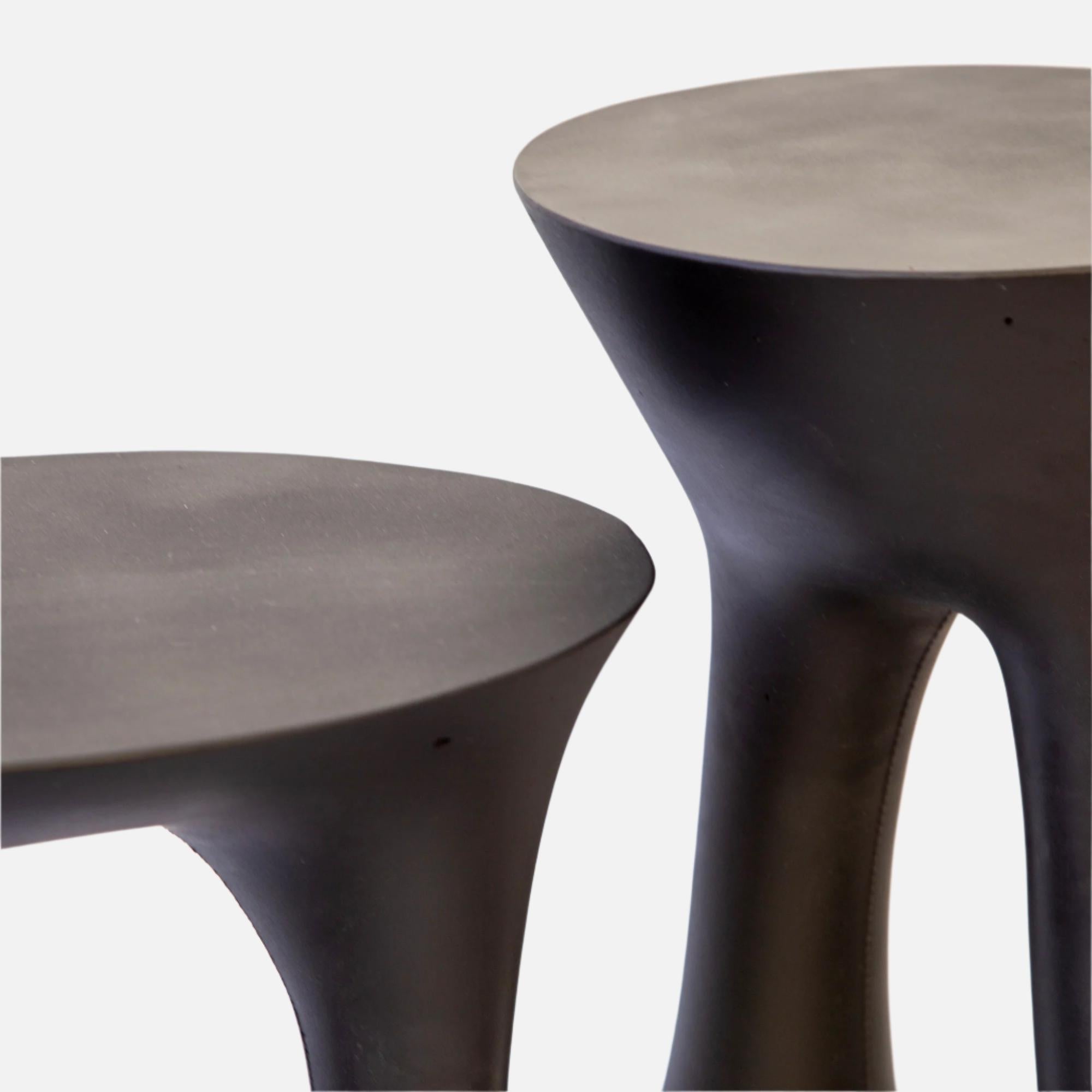 Cast Pair of Black Kreten Side Tables from Souda, Short, Concrete, Made to Order For Sale