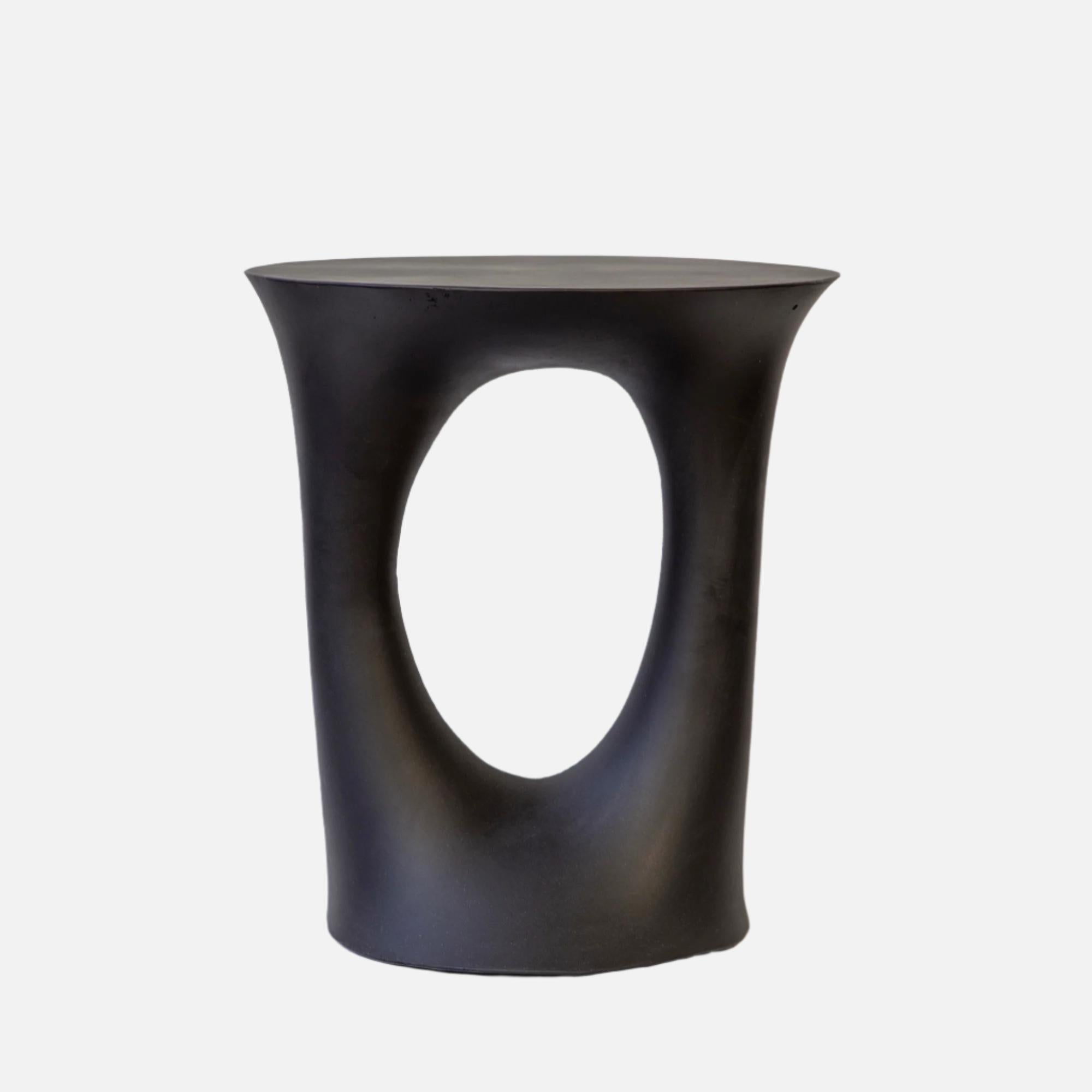 Contemporary Pair of Black Kreten Side Tables from Souda, Short, Concrete, Made to Order For Sale