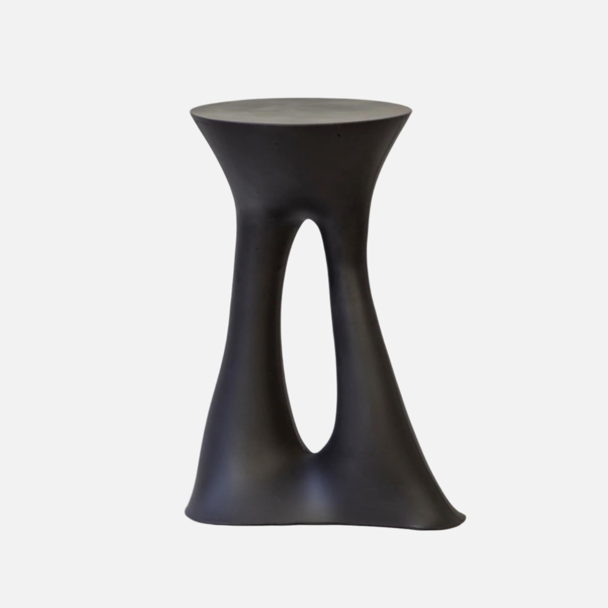 Felt Pair of Black Kreten Side Tables from Souda, Short, Concrete, Made to Order For Sale