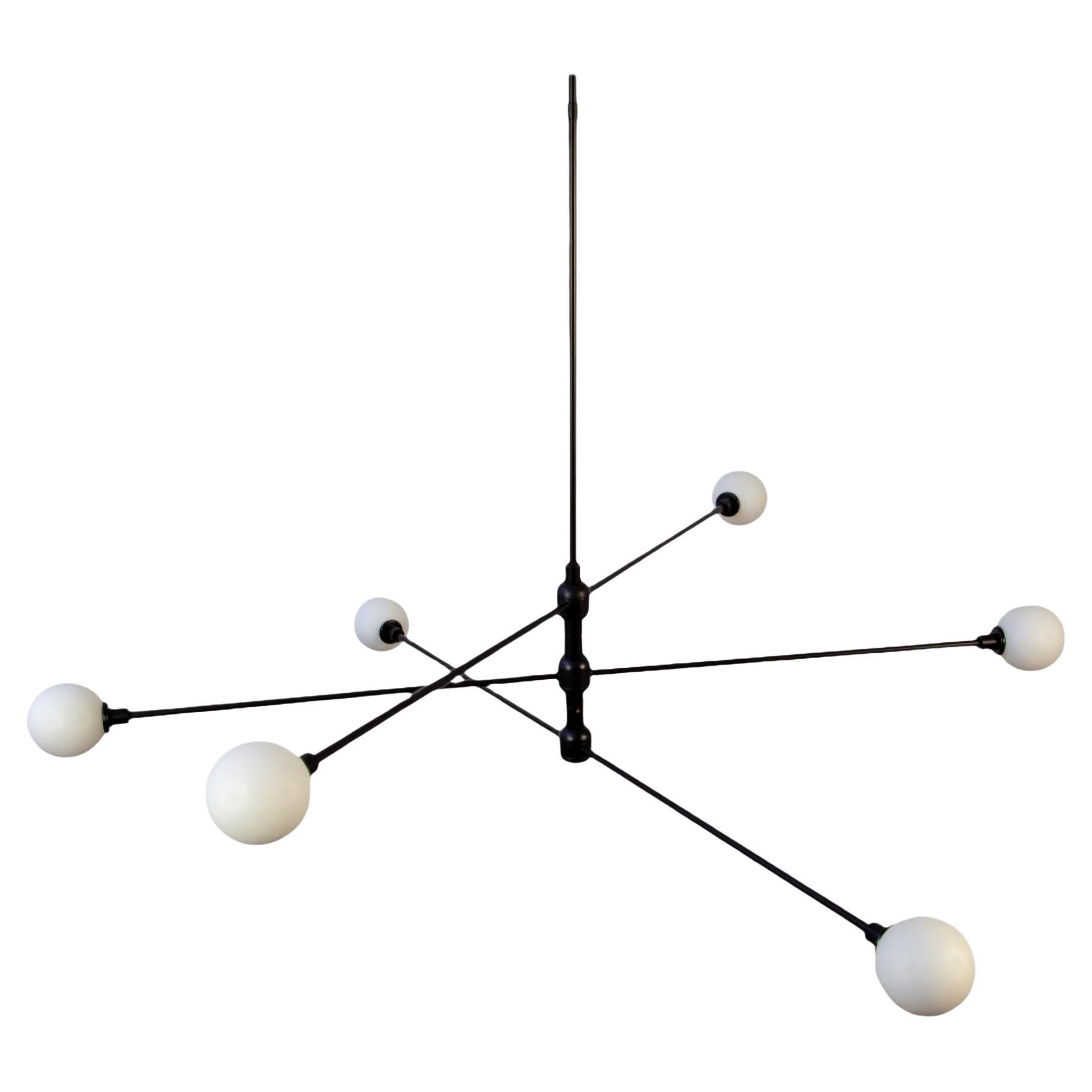 Lampadario a tre piani di Research.Lighting, vetro piccolo, nero, realizzato su ordinazione