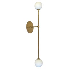 Offset T Wall Sconce Prototype, Raw Brass, Glass Globes by Research.Lighting