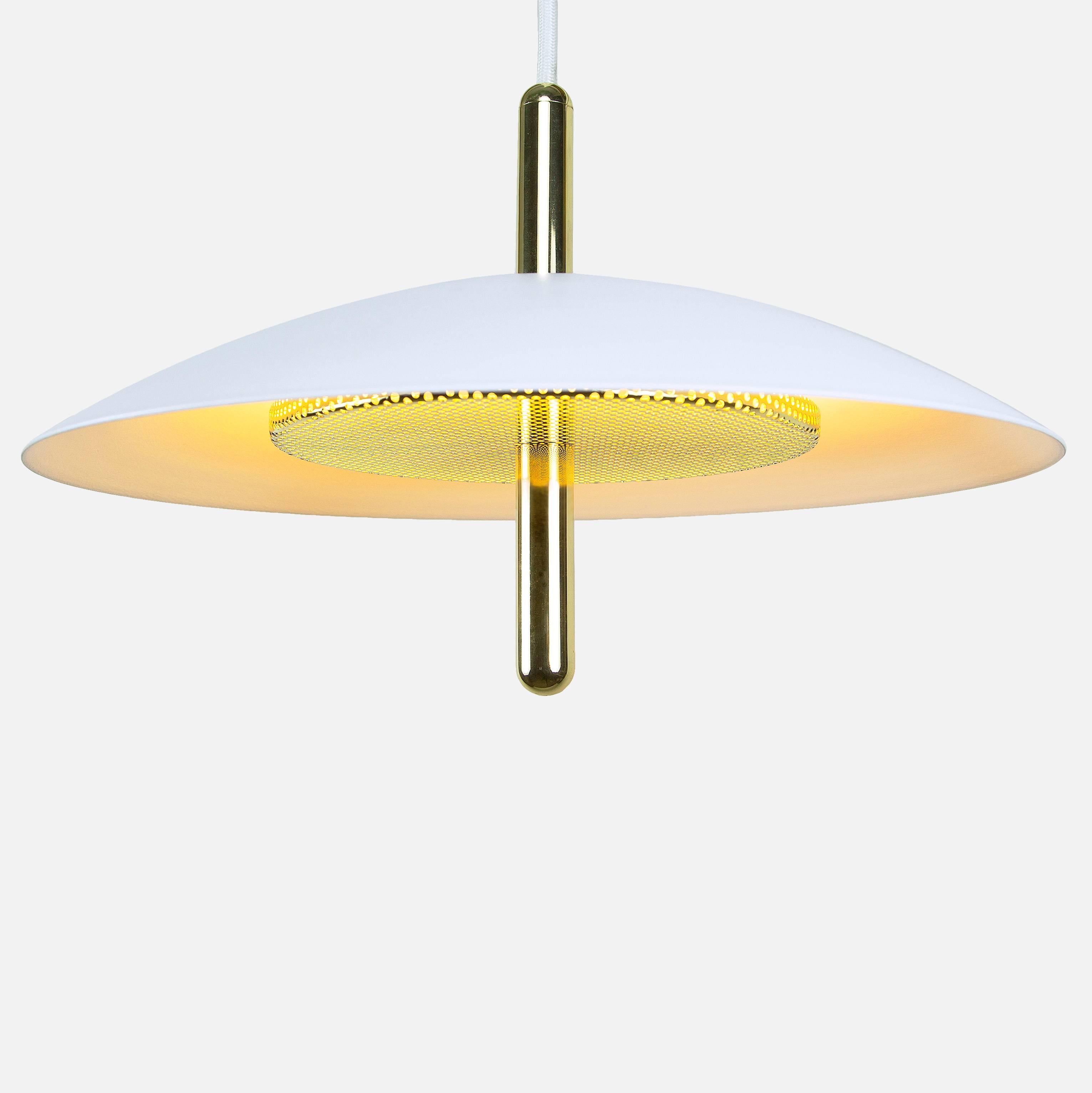 Signal Pendant Light from Souda, White x Brass, Made to Order In New Condition For Sale In Brooklyn, NY