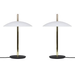 Customizable Pair of Signal Table Lamps from Souda, White x Brass, Made to Order