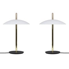 Customizable Pair of Signal Table Lamps from Souda, White x Brass, Made to Order