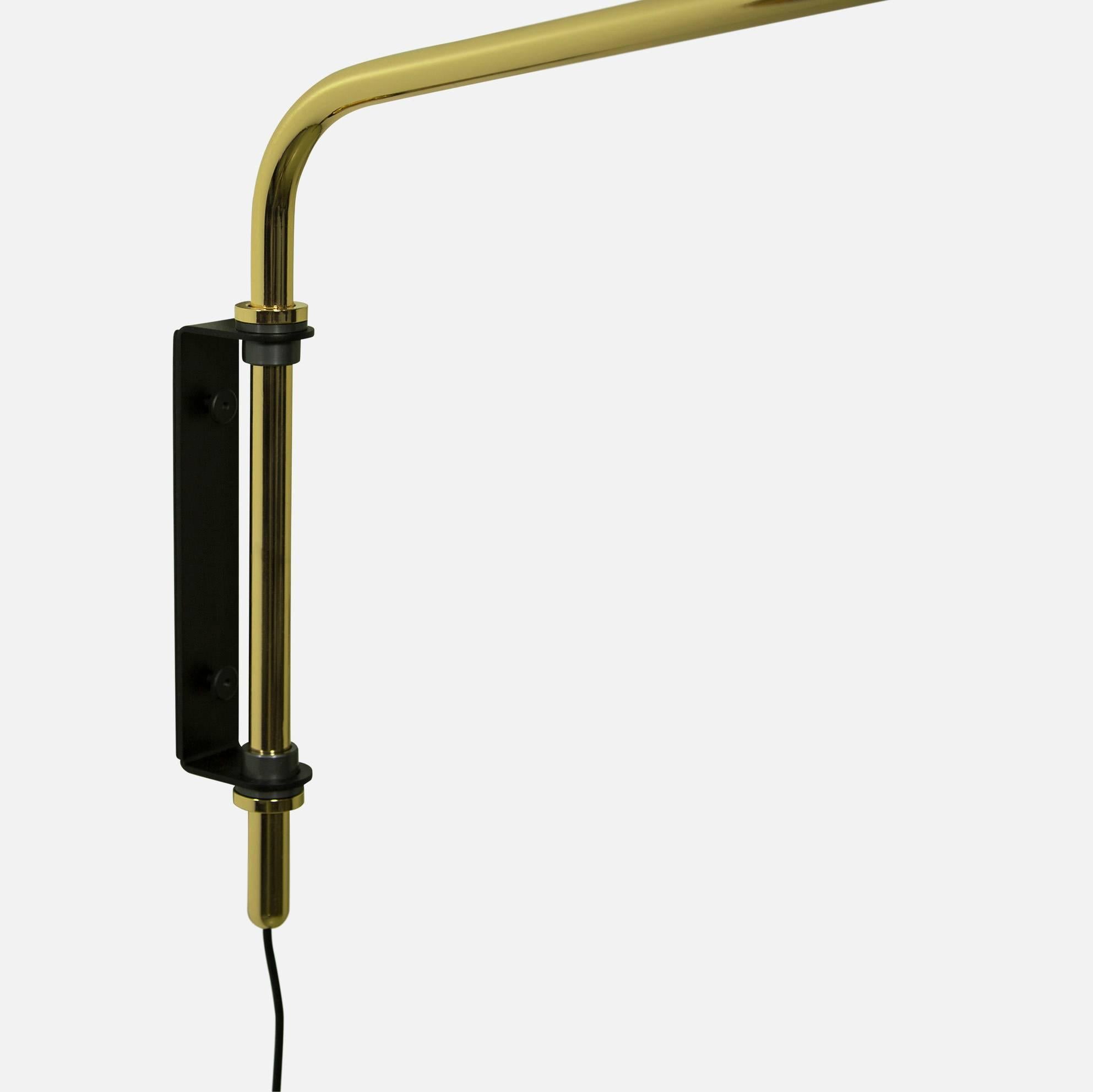 American Signal Swing Arm Sconce in Brass, Short, from Souda, Made to Order For Sale