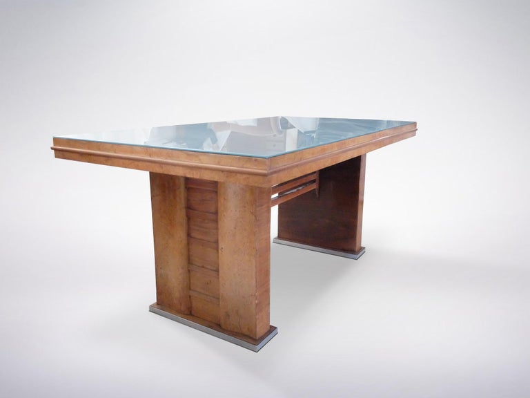 Italian Mid Century Wooden Desk With Blue Gl Table Top 1950s For Italian Mid Century Wooden Desk With Blue Gl Table Top 1950s In Good Condition